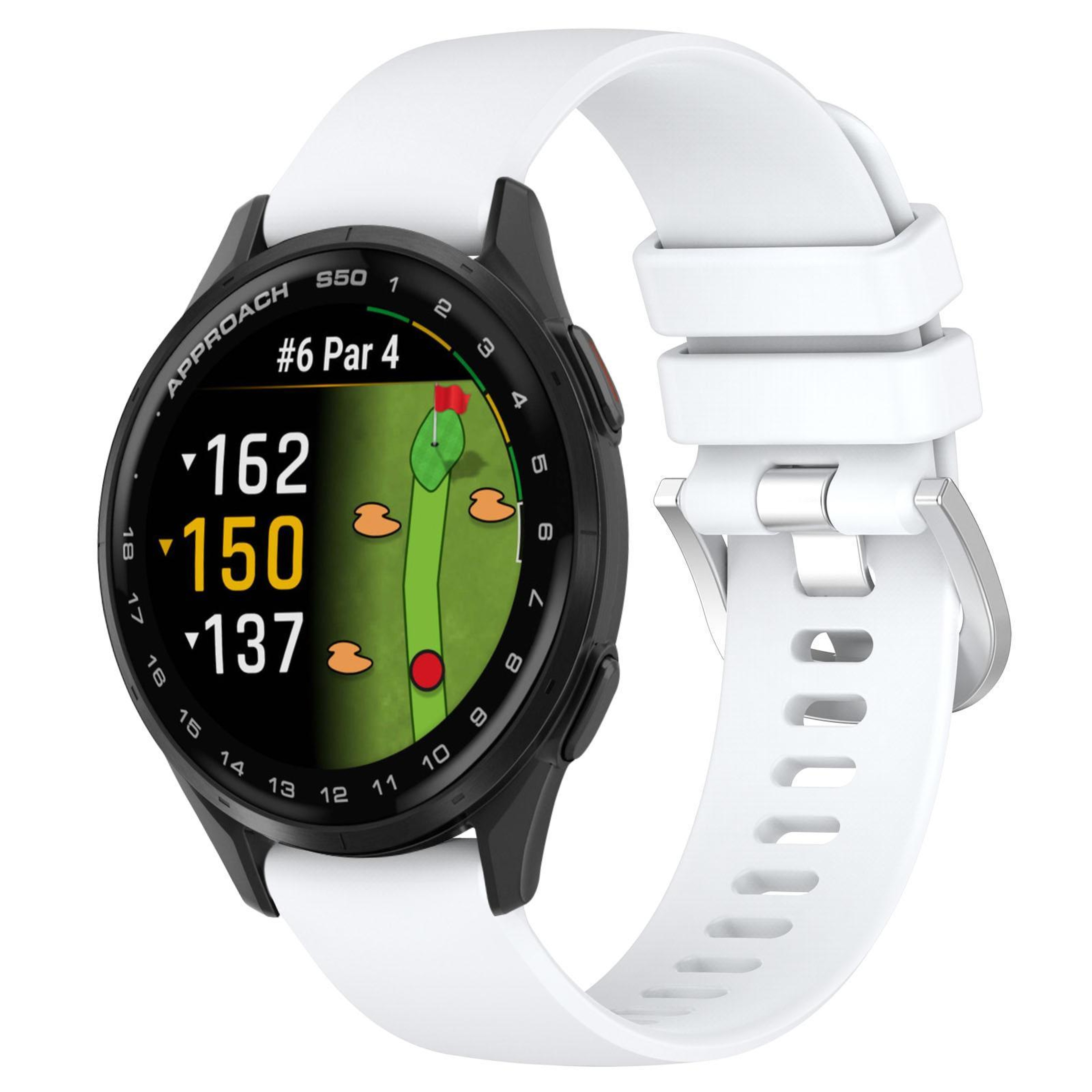 Garmin Approach S50 Silicone Watch Band 20mm Soft Waterproof Replacement Strap With Silver Buckle 17