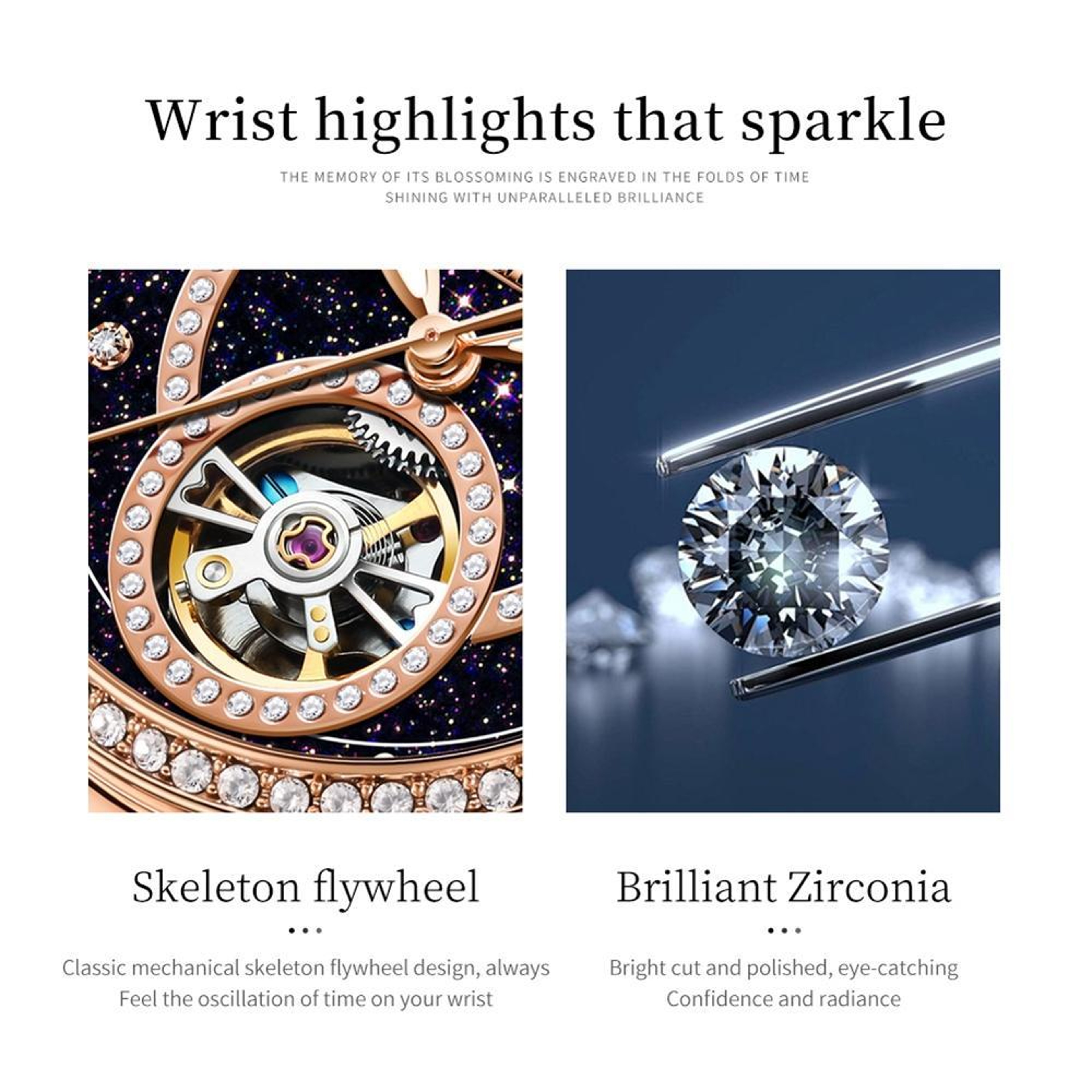 OLEVS 7036 Womens Mechanical Watch Starry Sky Skeleton Dial Luminous Stainless Steel Dress Watch 4