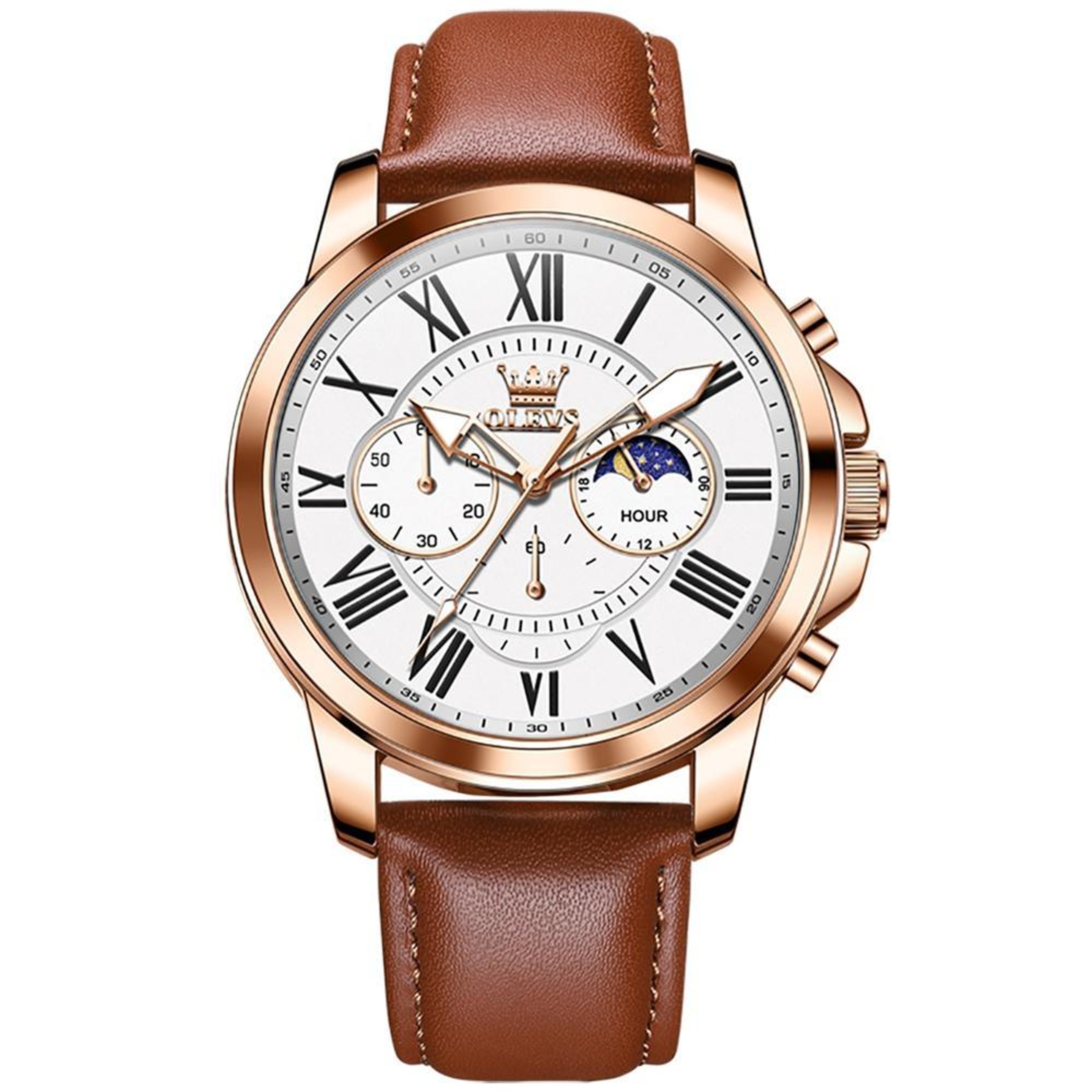 OLEVS 9998 Mens Quartz Watch Diamond Dial Waterproof Leather Business Watch With Dual Calendar 7