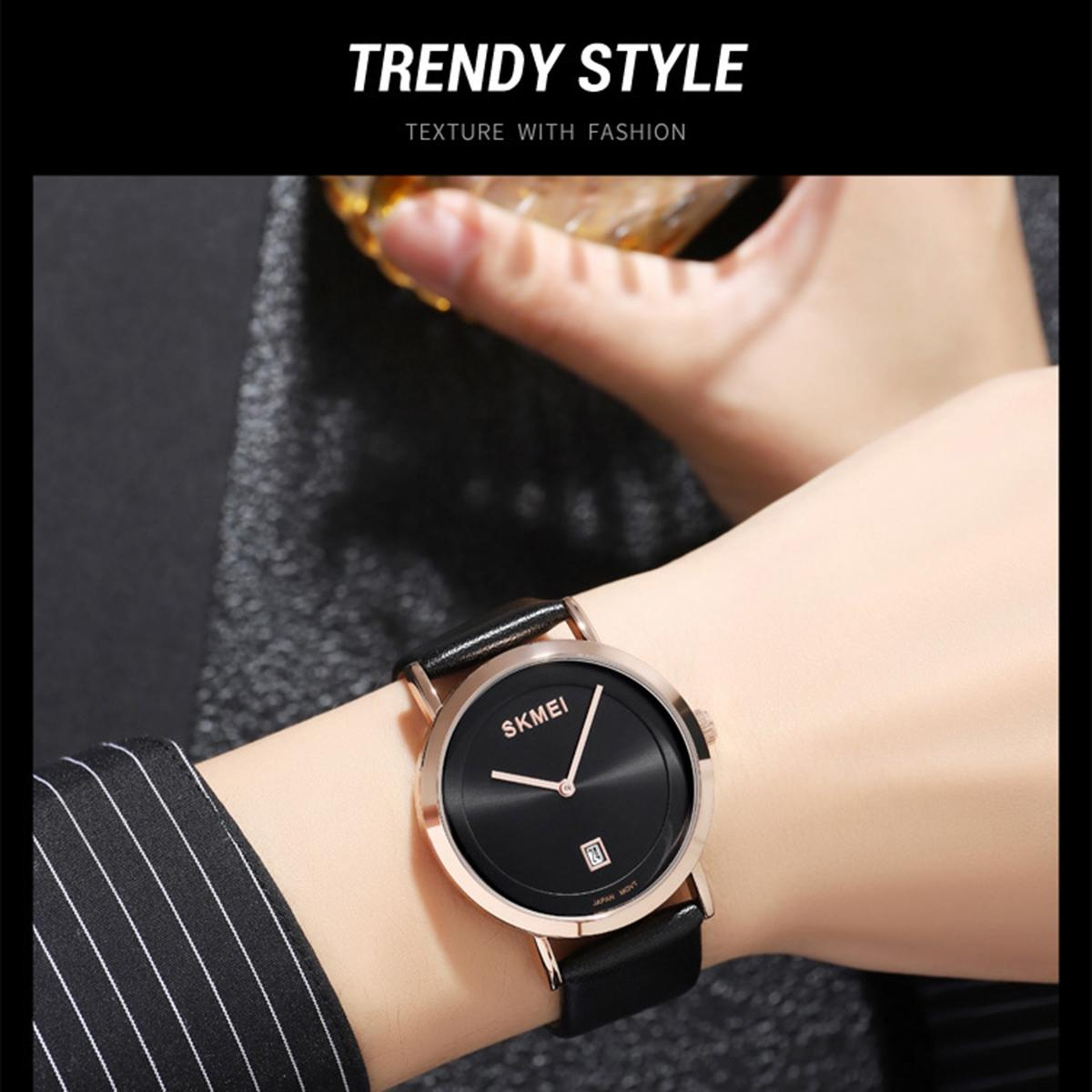 SKMEI 1907 Men Waterproof Quartz Watch Elegant Genuine Leather Strap Casual Analog Wristwatch 5