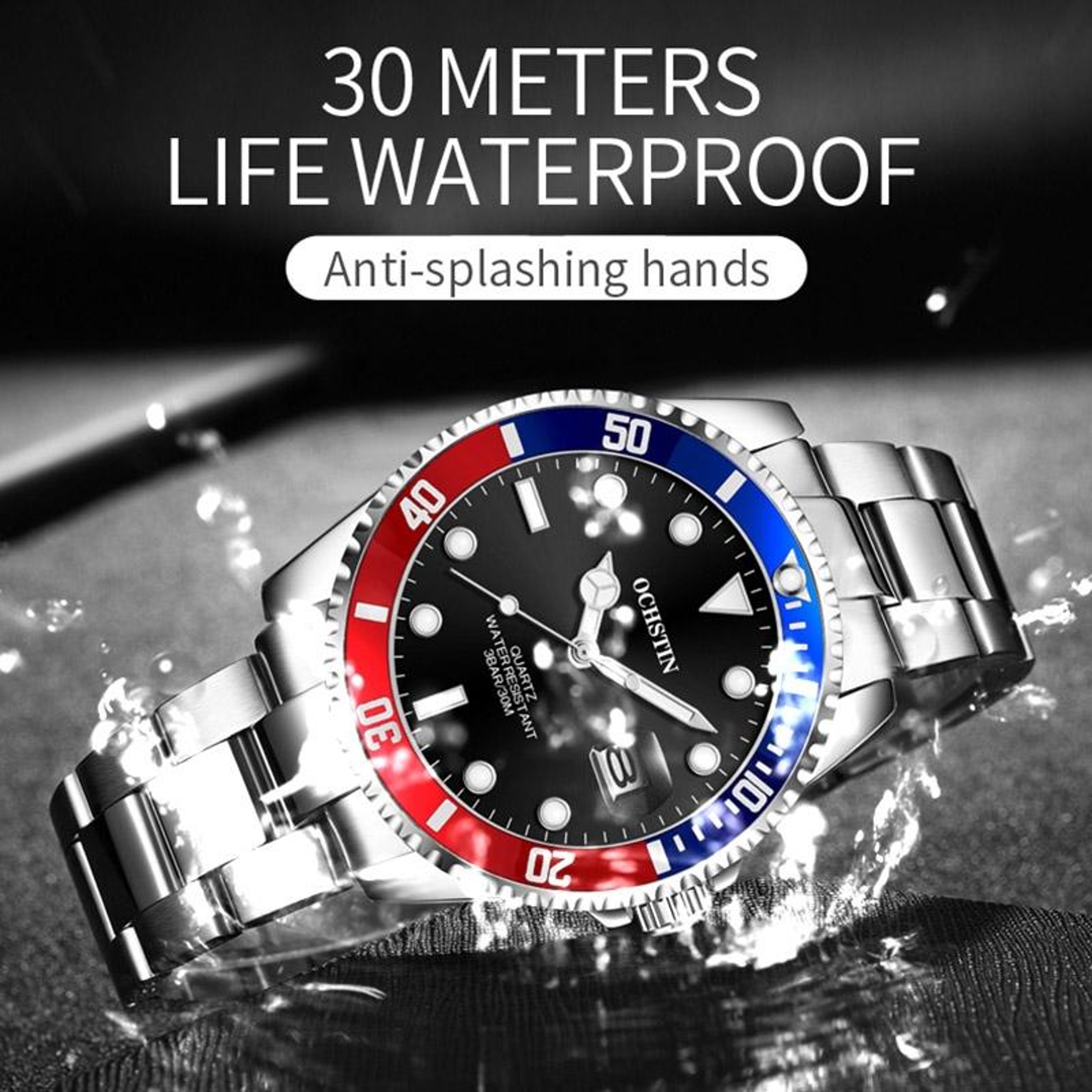 OCHSTIN 7019E Mens Stainless Steel Chronograph Watch Luminous Waterproof Business Quartz Watch 6