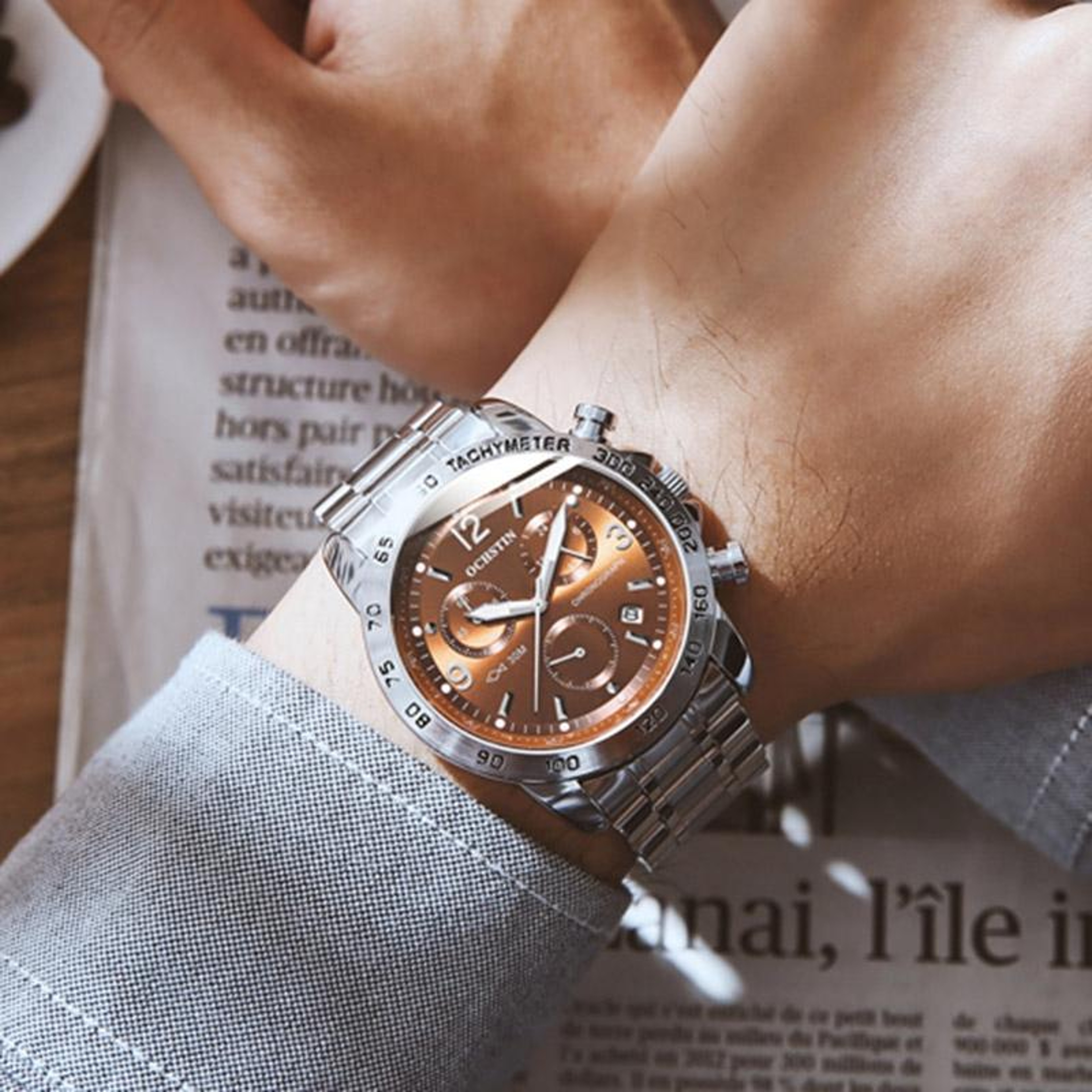 OCHSTIN 6123B Mens Quartz Watch Stainless Steel Waterproof Luminous Watch 2