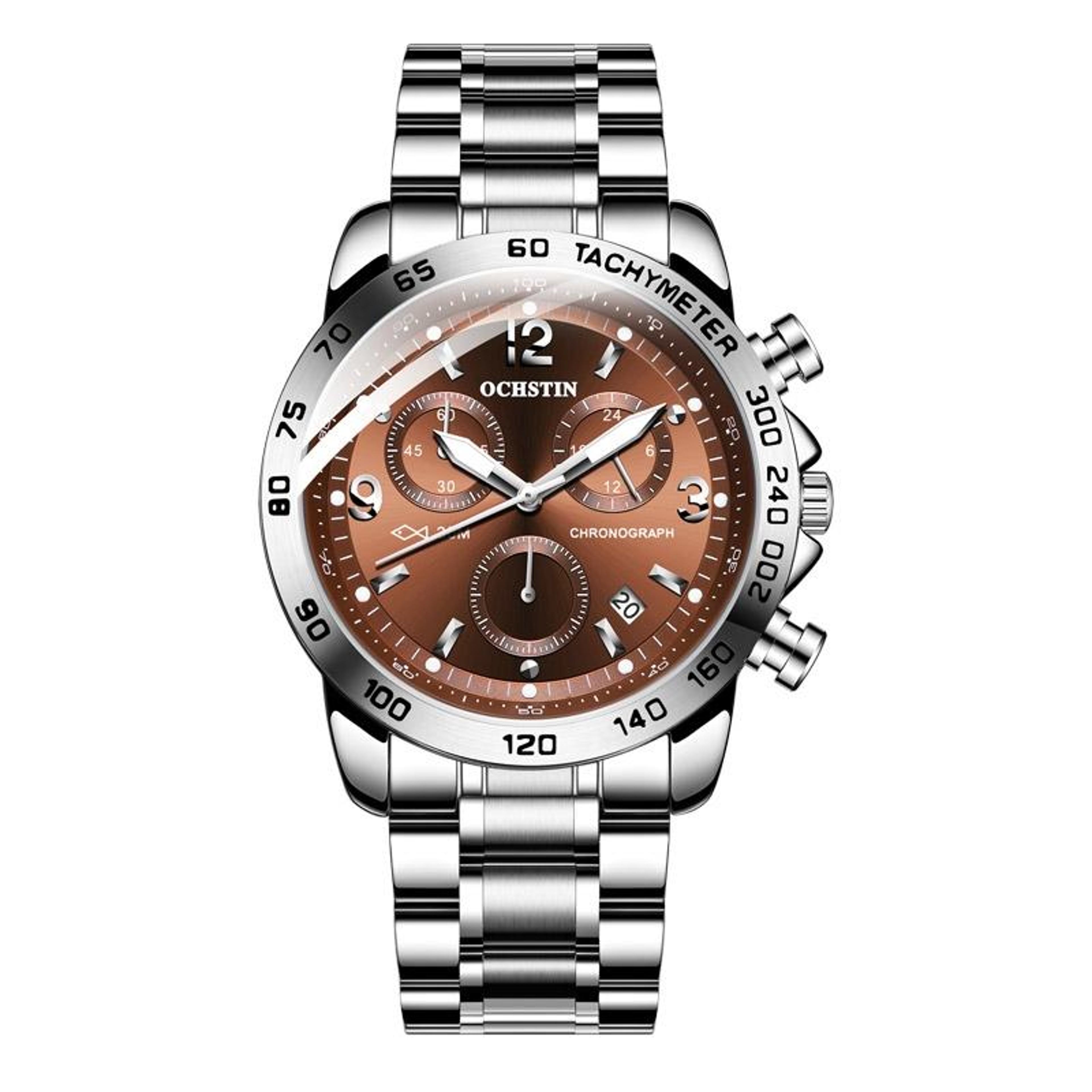 OCHSTIN 6123B Mens Quartz Watch Stainless Steel Waterproof Luminous Watch 10