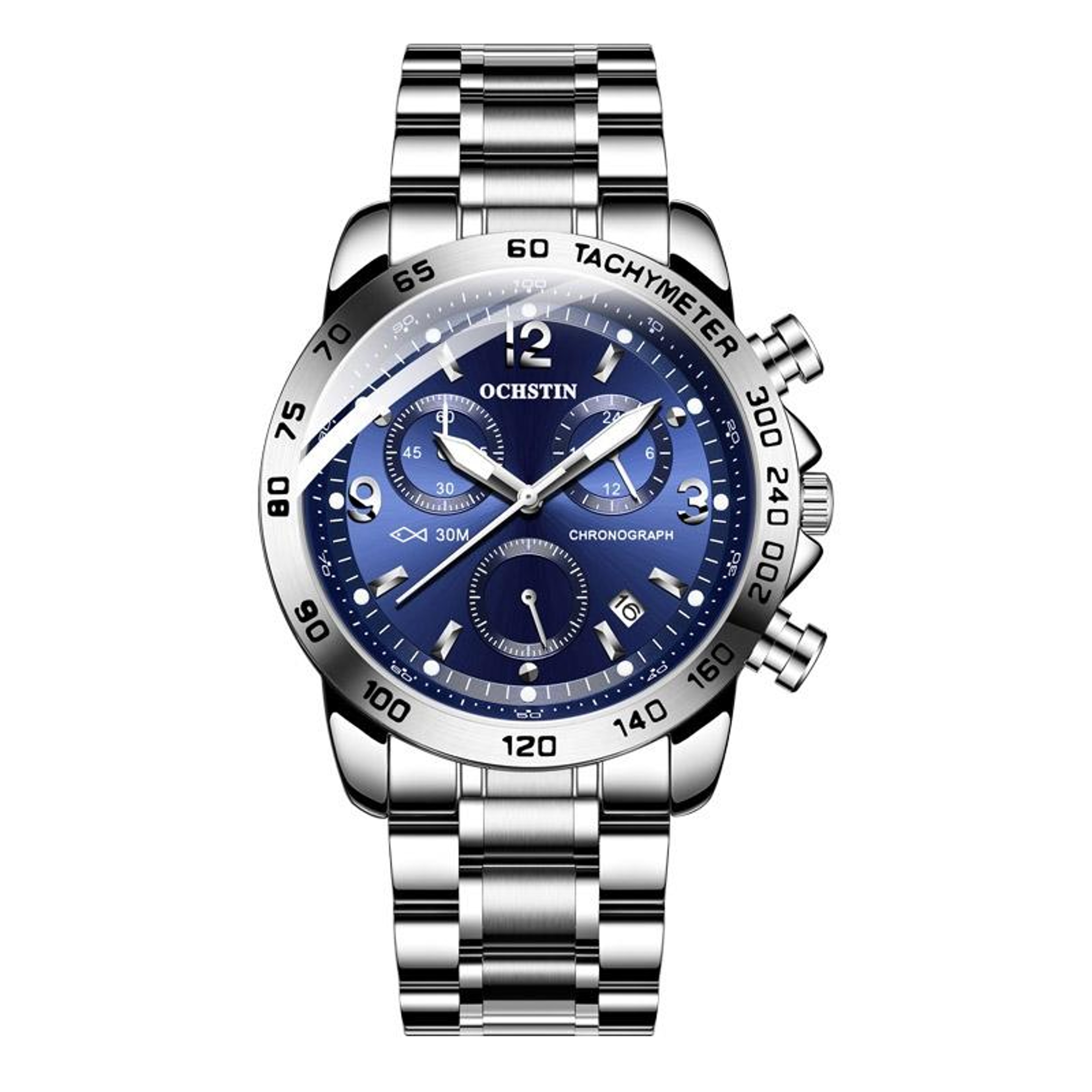 OCHSTIN 6123B Mens Quartz Watch Stainless Steel Waterproof Luminous Watch 12