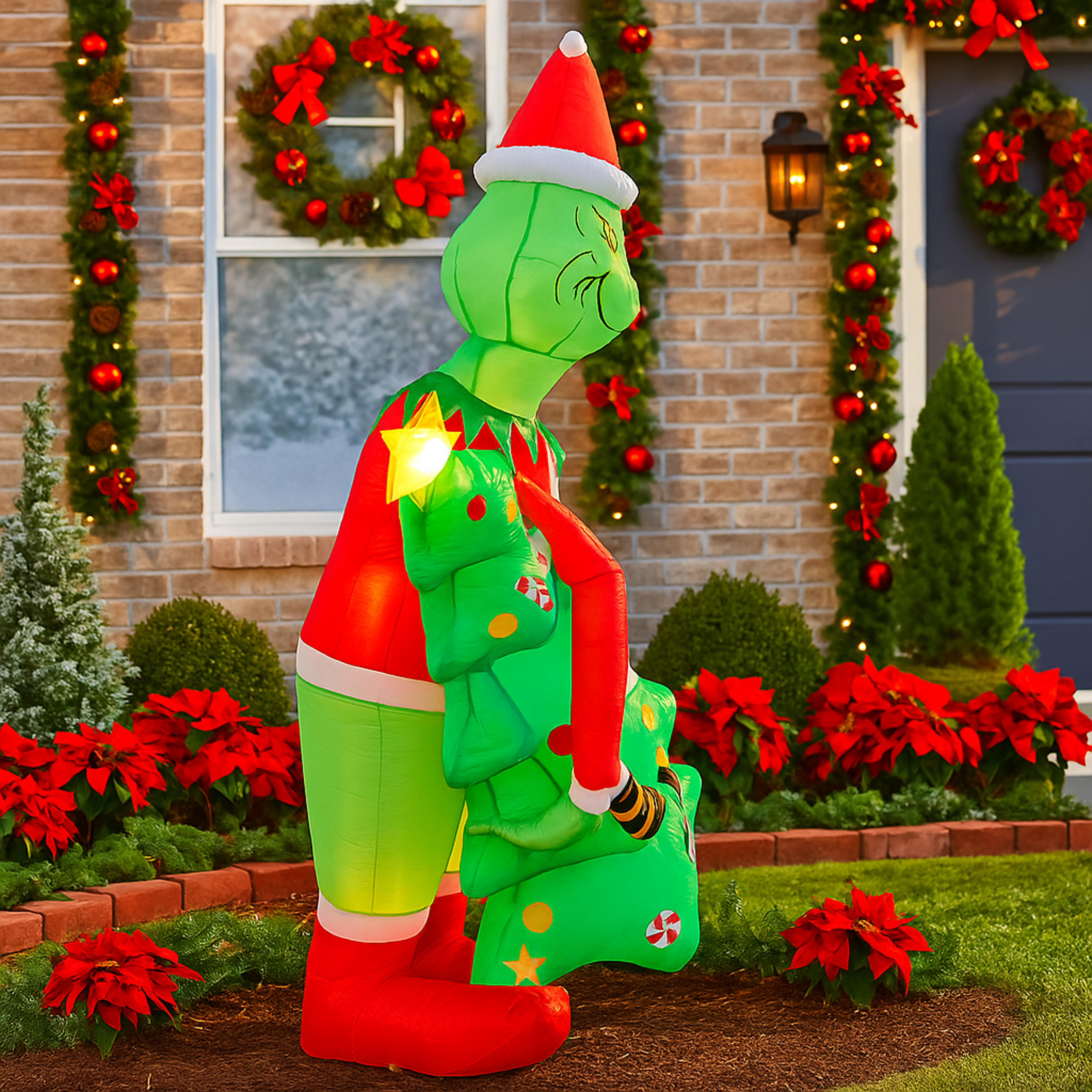 Grinch Holding Christmas Tree Inflatable Model With LED Lights Holiday Decor Outdoor Home Yard Part 2