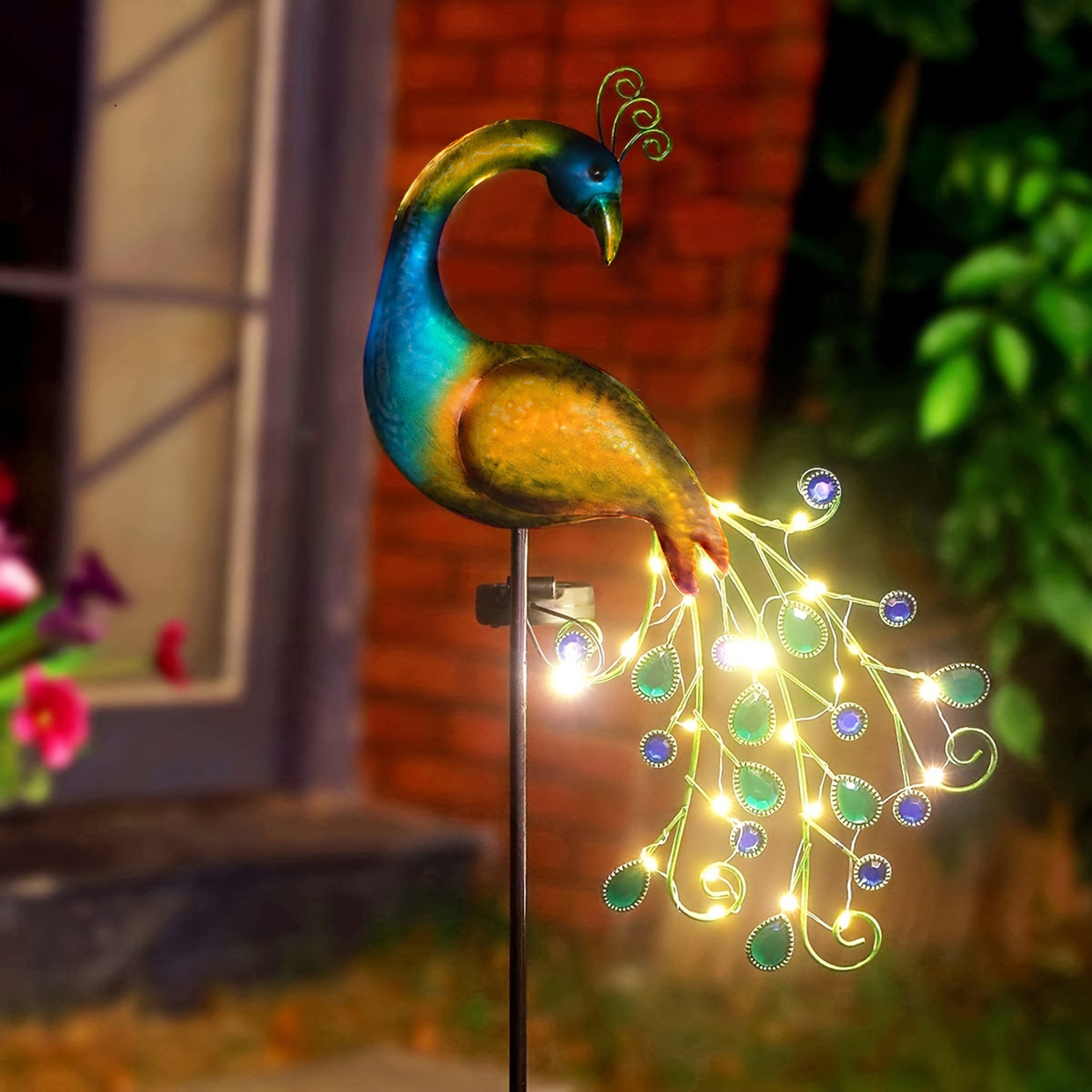 Elegant Iron Art Solar Peacock Stake Light Multicolor Warm White Weatherproof Outdoor Decor For Gar 3