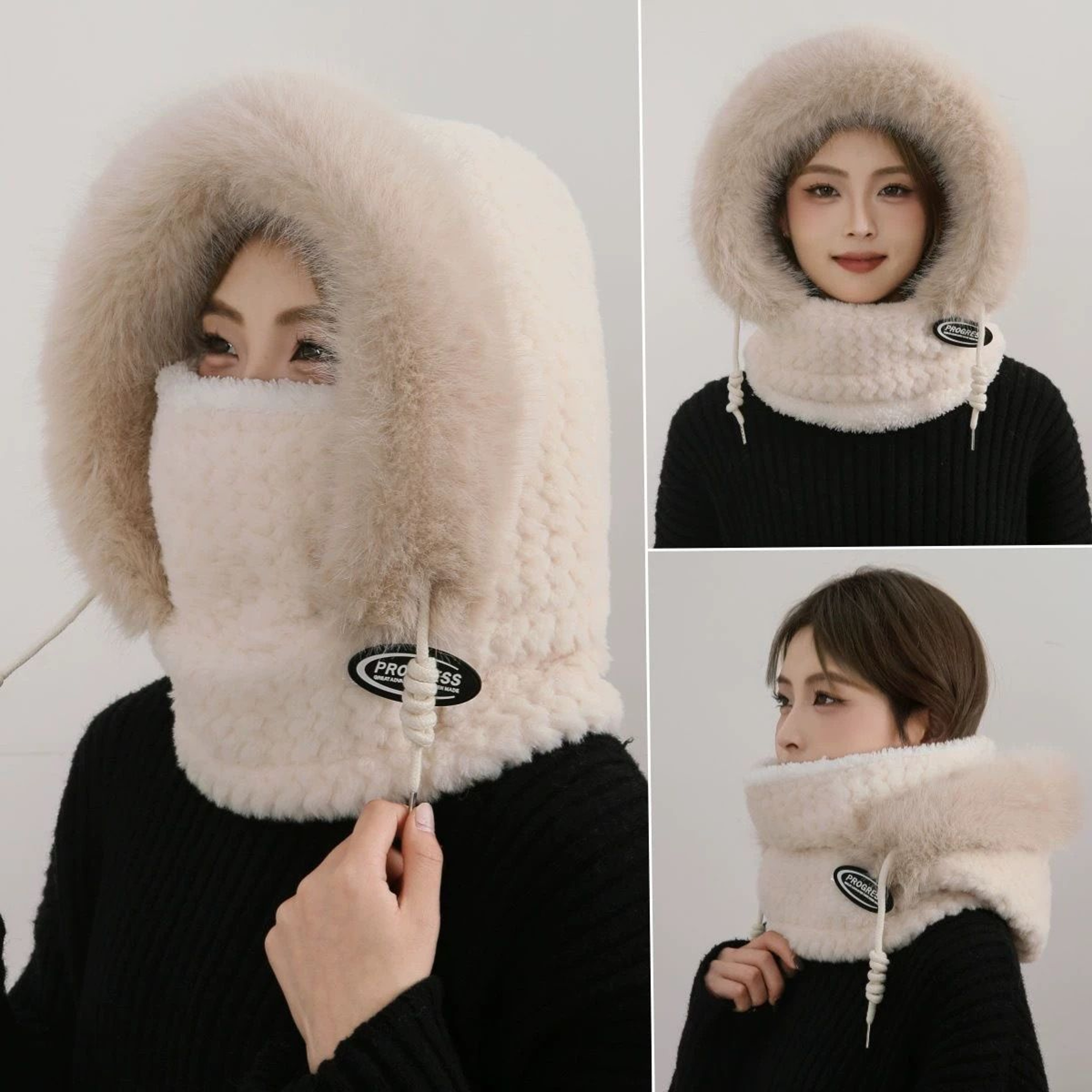 Windproof Thermal Plush Hat For Women Autumn Winter Hood Scarf And Mask Thick Ear Protection For Ou 5
