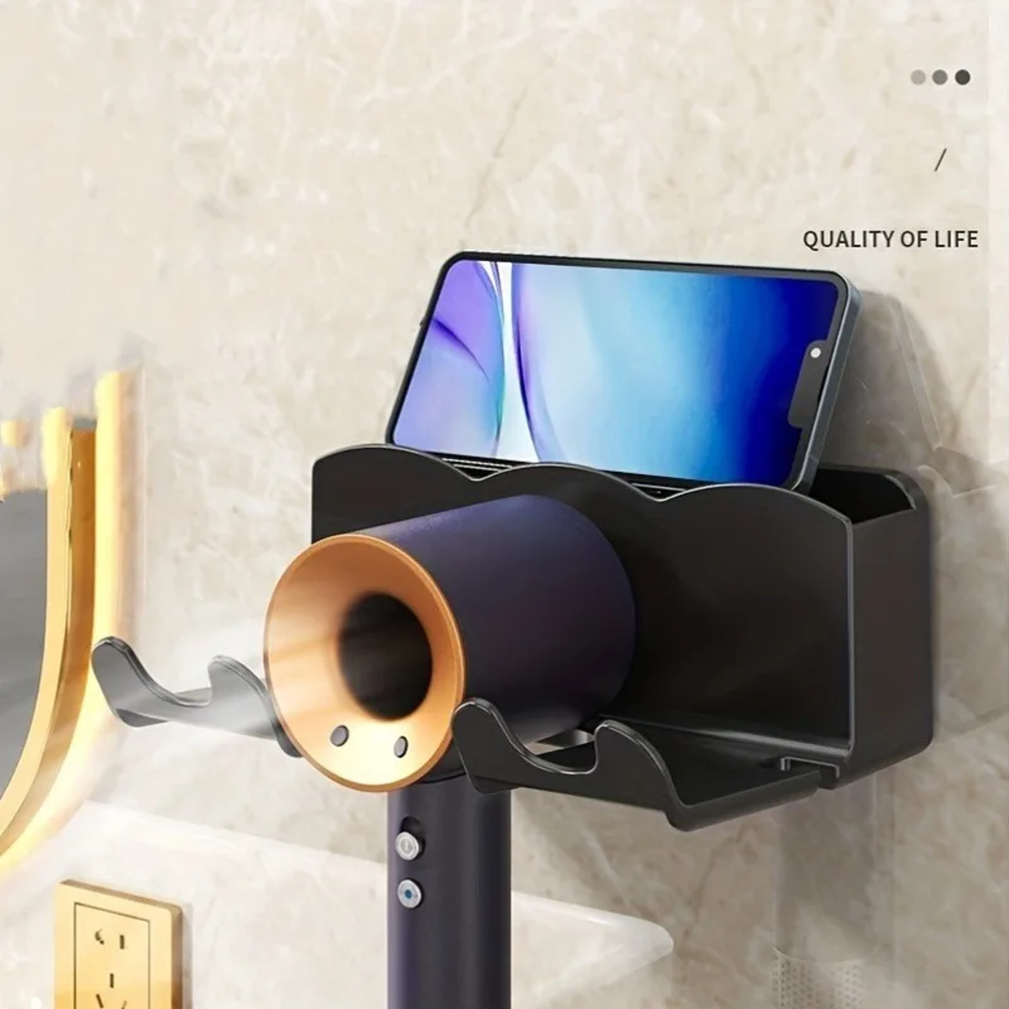 Non Perforated Wall Mounted Bathroom Bracket Hair Dryer Storage Rack Bathroom Air Duct Holder 3