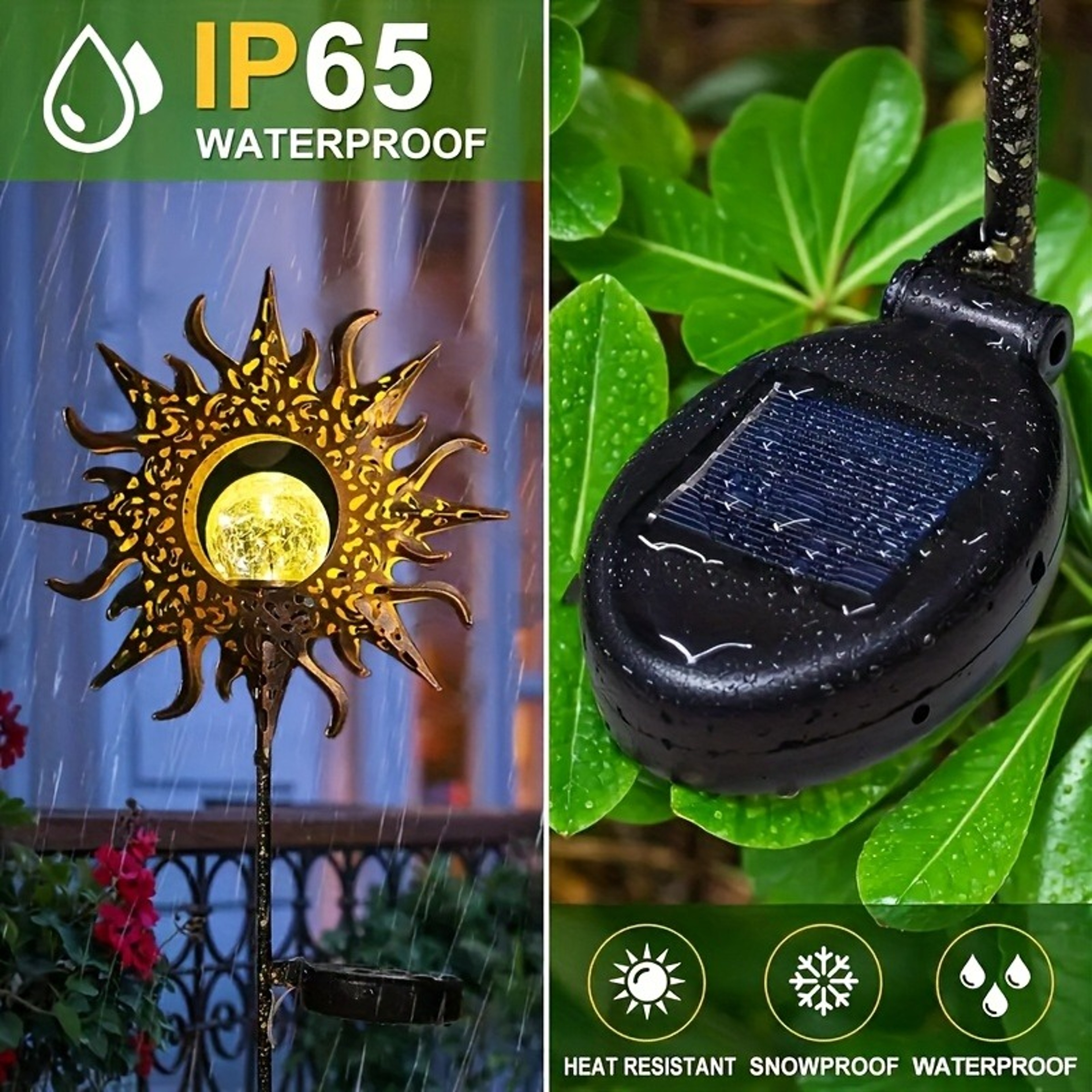 Cracked Glass Ball LED Garden Decor Solar Sun Statue Light IP65 Waterproof Outdoor Accent For Patio 2