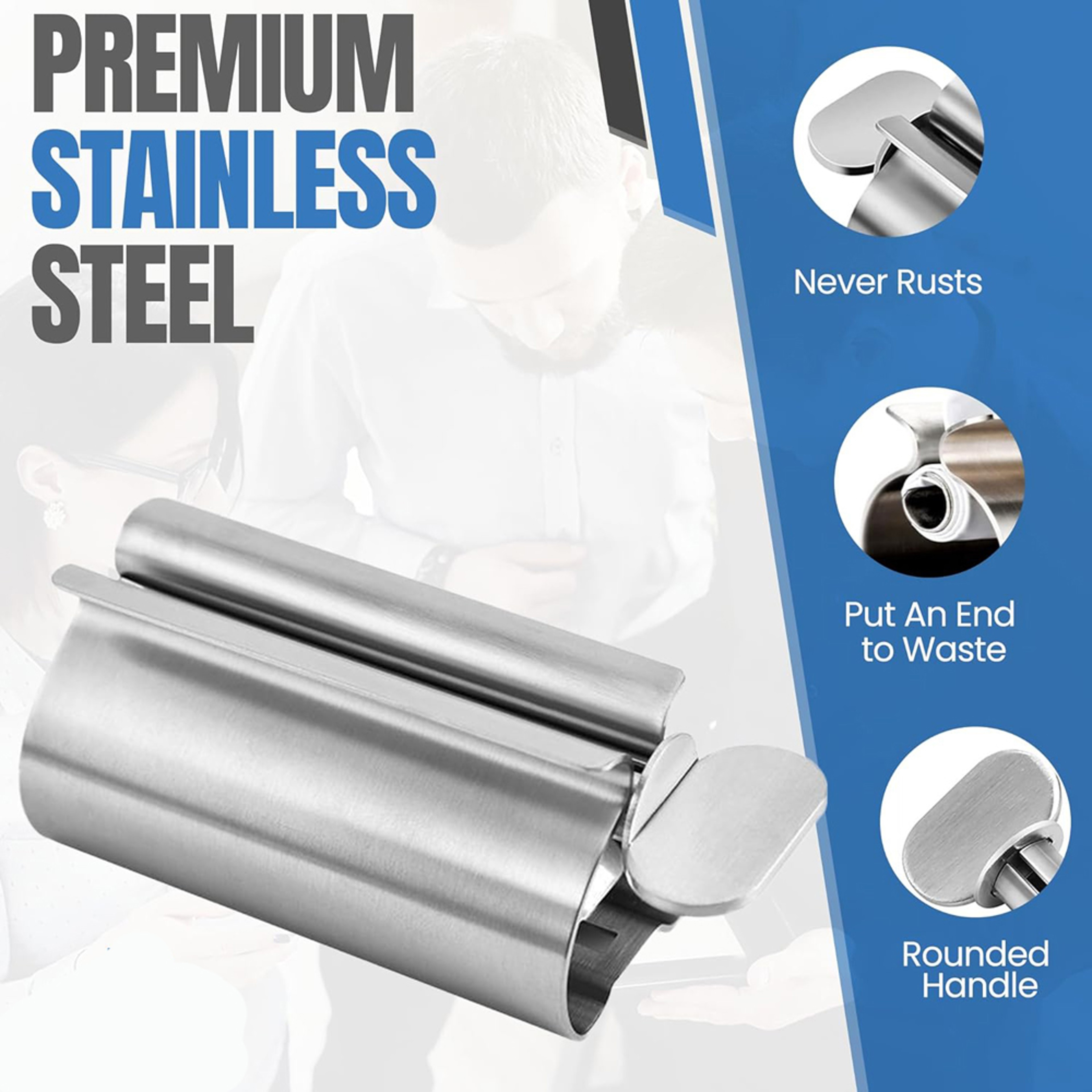 Toothpaste Squeezer Bathroom Accessories, Tube Roller Stainless Steel Wringer, Cosmetics Ointments Rotate Dispenser – view 4
