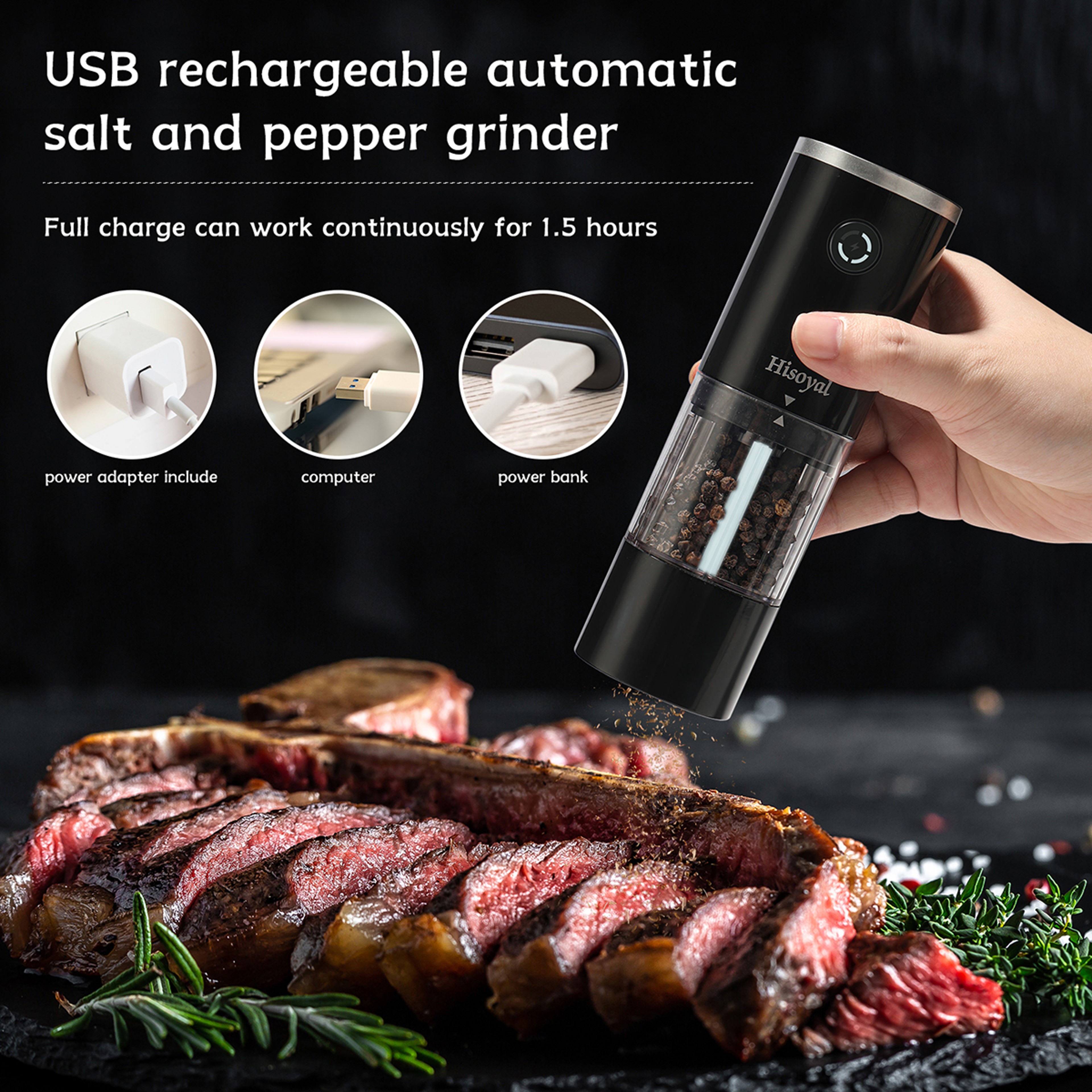 USB Charging Automatic Salt And Pepper Grinder Electric Grinder For Kitchens And Restaurants 2