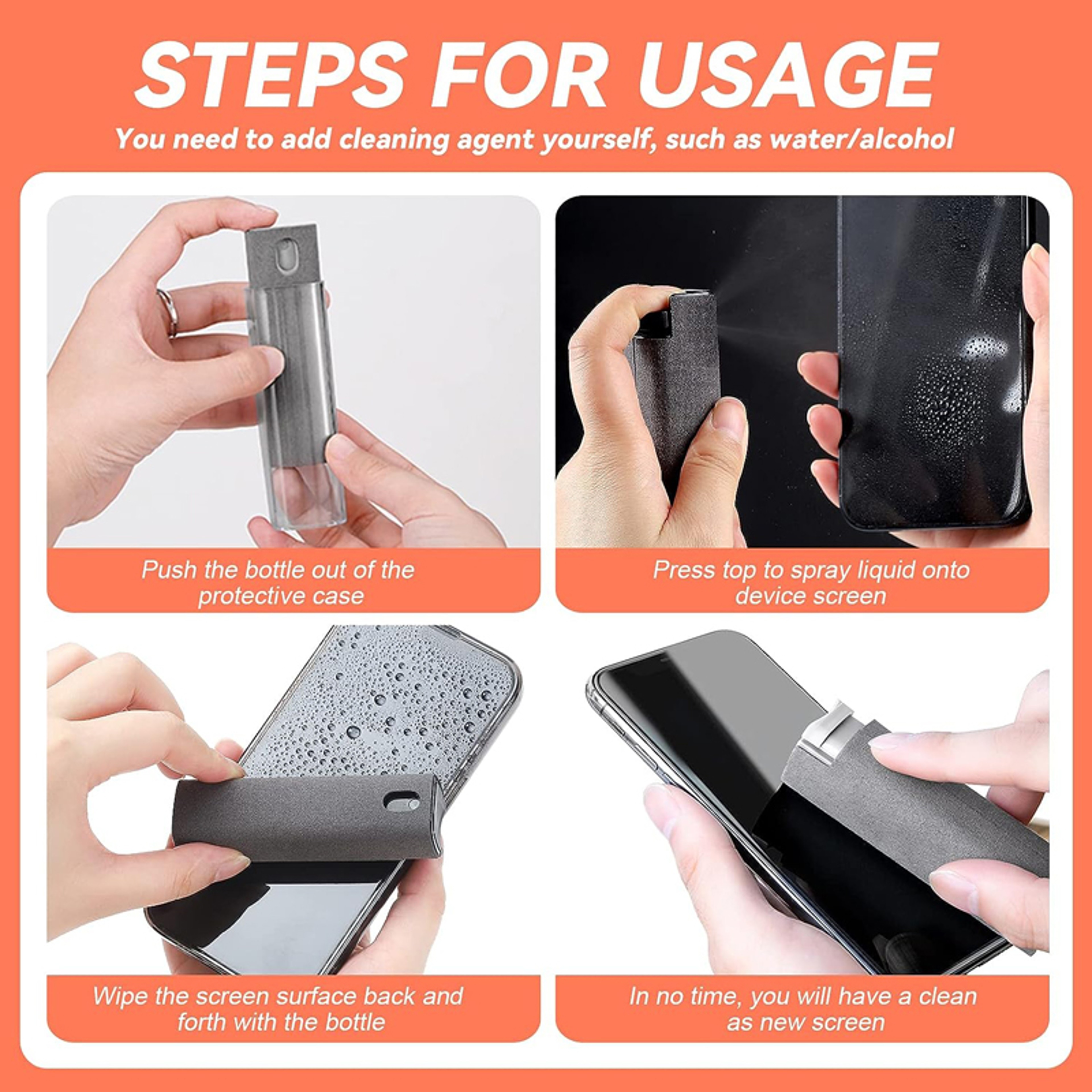 Phone, Laptop, Tablet, TV, Monitor, Car Screen Cleaner Kit, Spray and Wipe Cleaning Tools – view 6