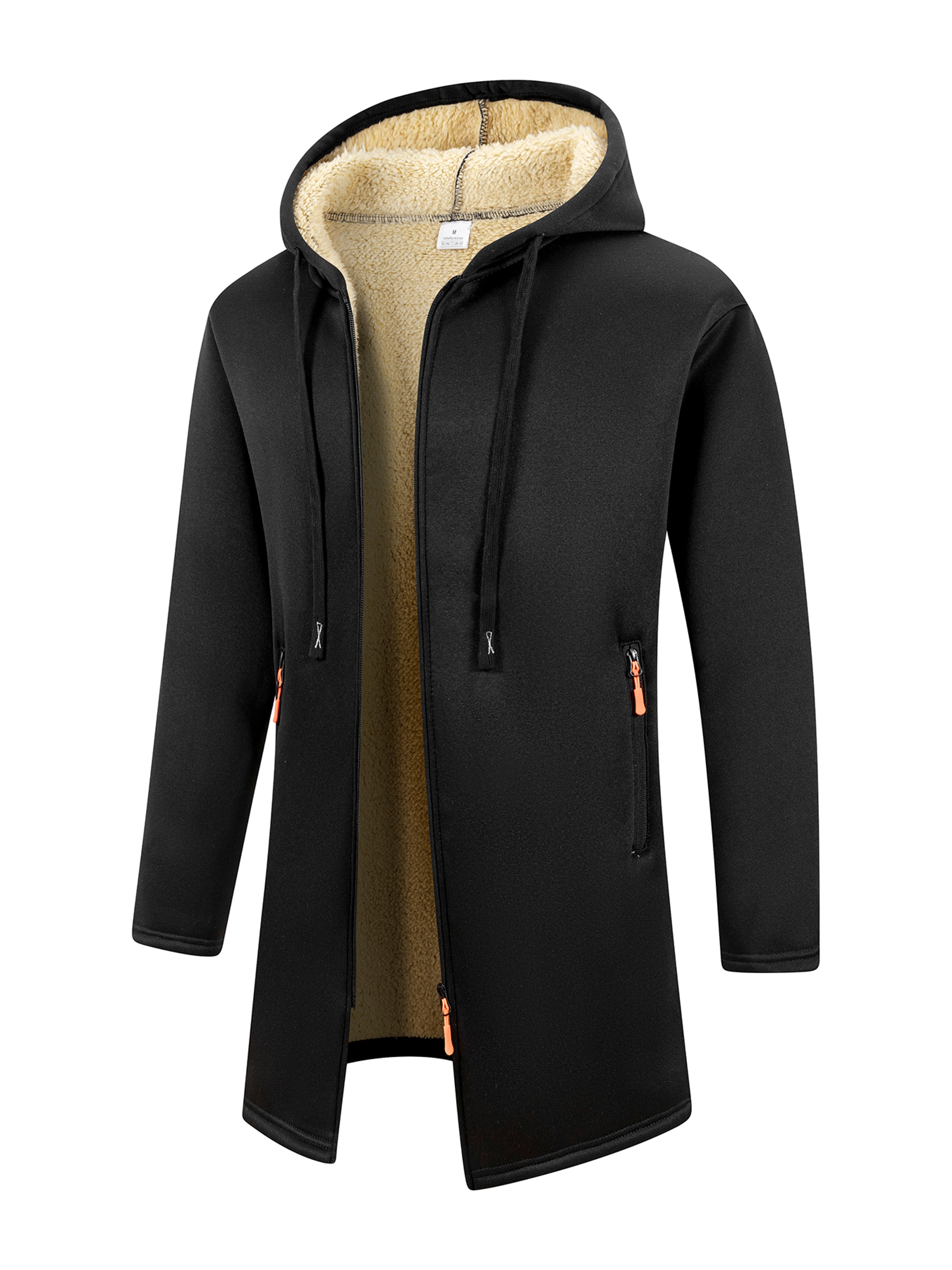 Outdoor Warm Zipper Jacket Winter Men Thickened Hoodies Solid Color Long Sleeve Cardigan Overcoat 1