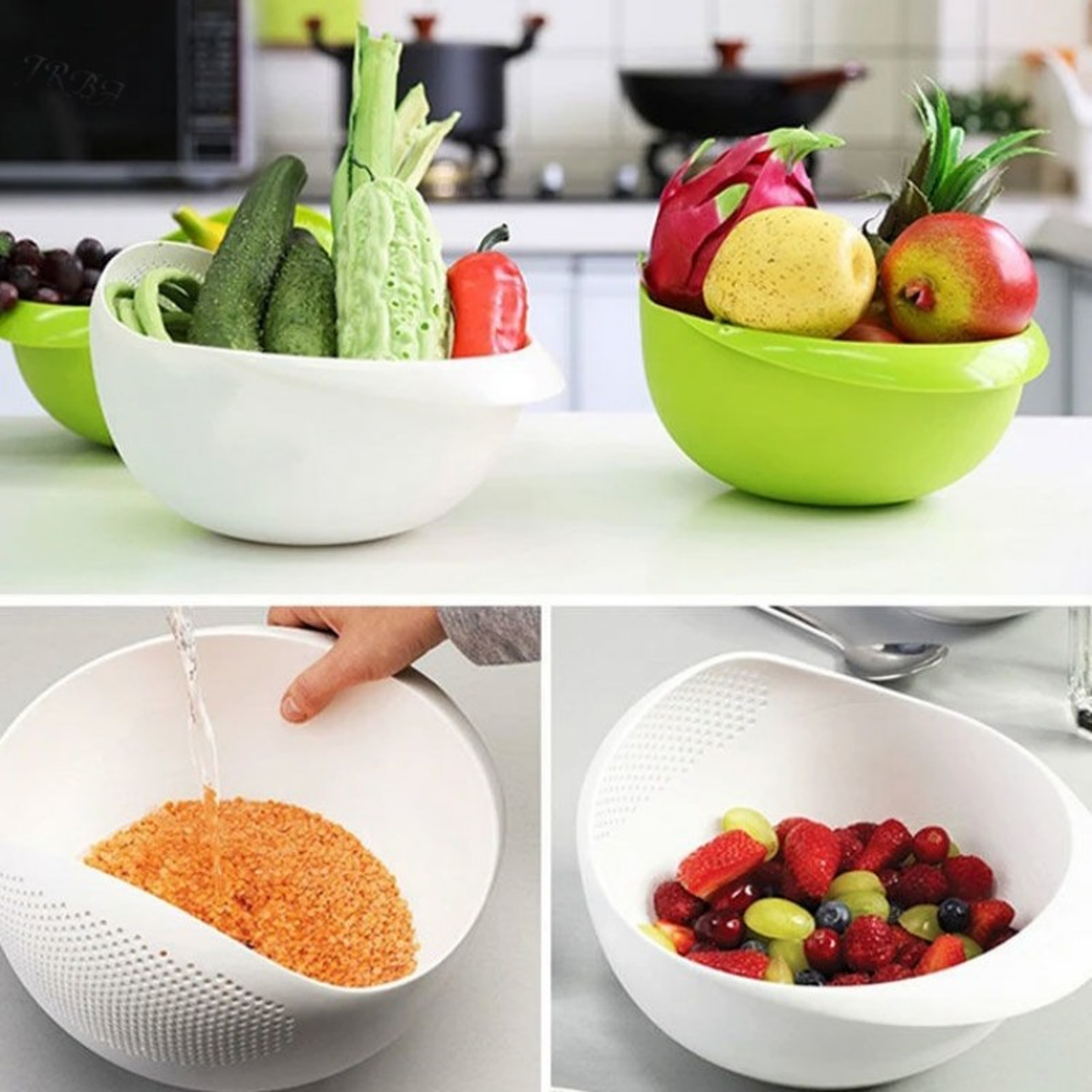 Washing Basket With Handle Plastic Colander Rice Bowl Drain Basket Fruit Bowl Kitchen Organizer 0