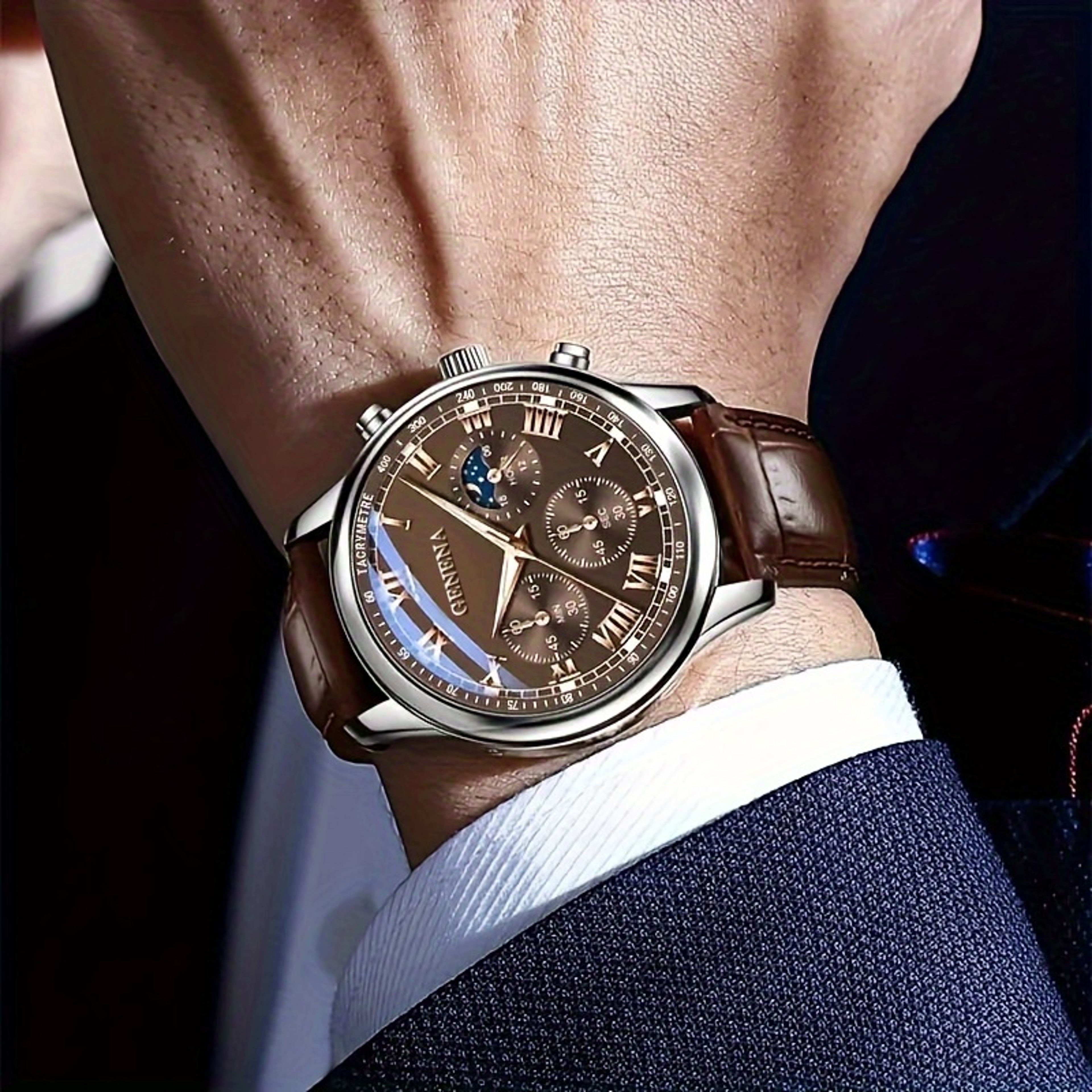 Fashion Quartz Watch Men High Quality Luxury Belt Round Waterproof Glow Clock For Business And Stud 1