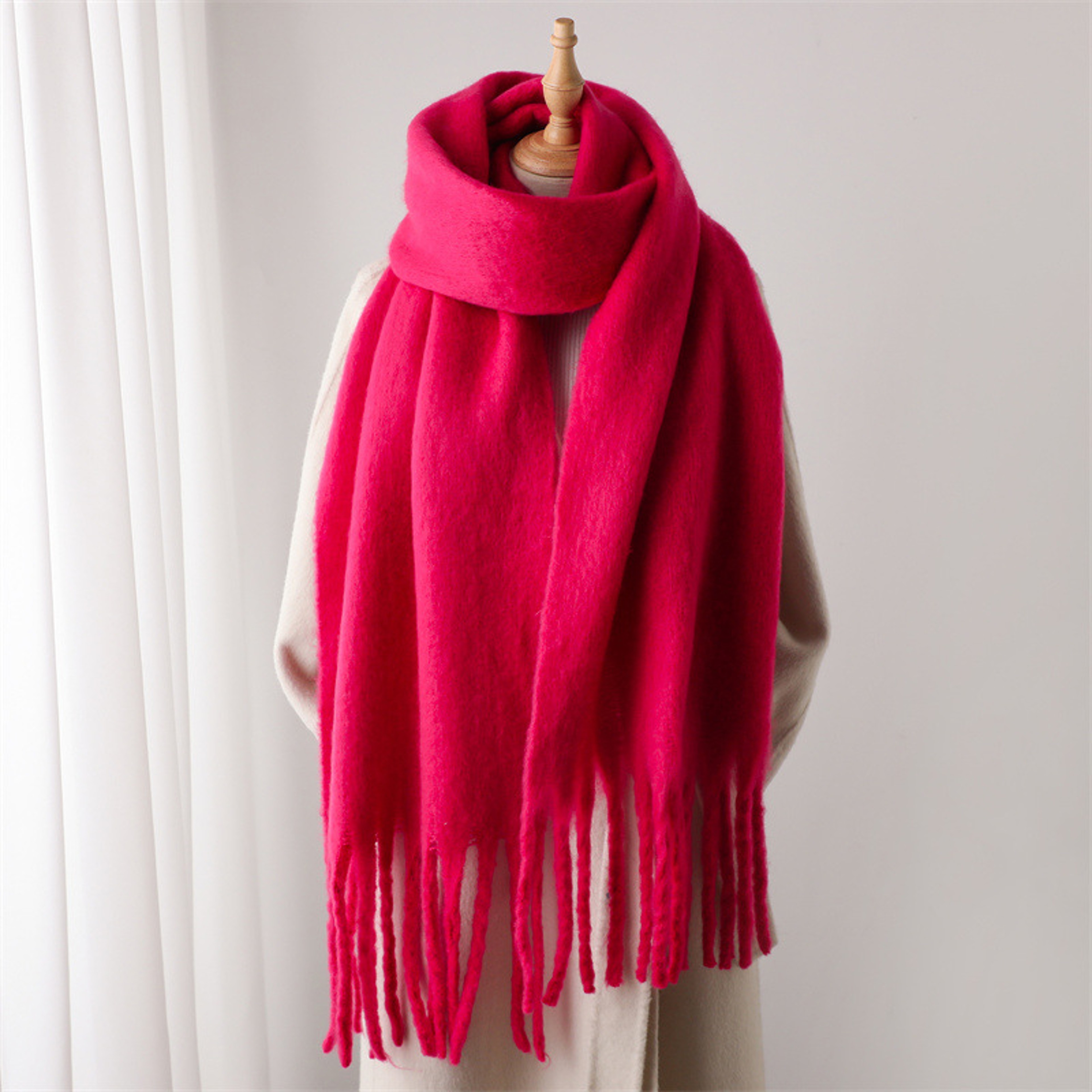Warm Solid Pashmina Blanket Wraps For Women Cashmere Scarf With Big Tassel 16