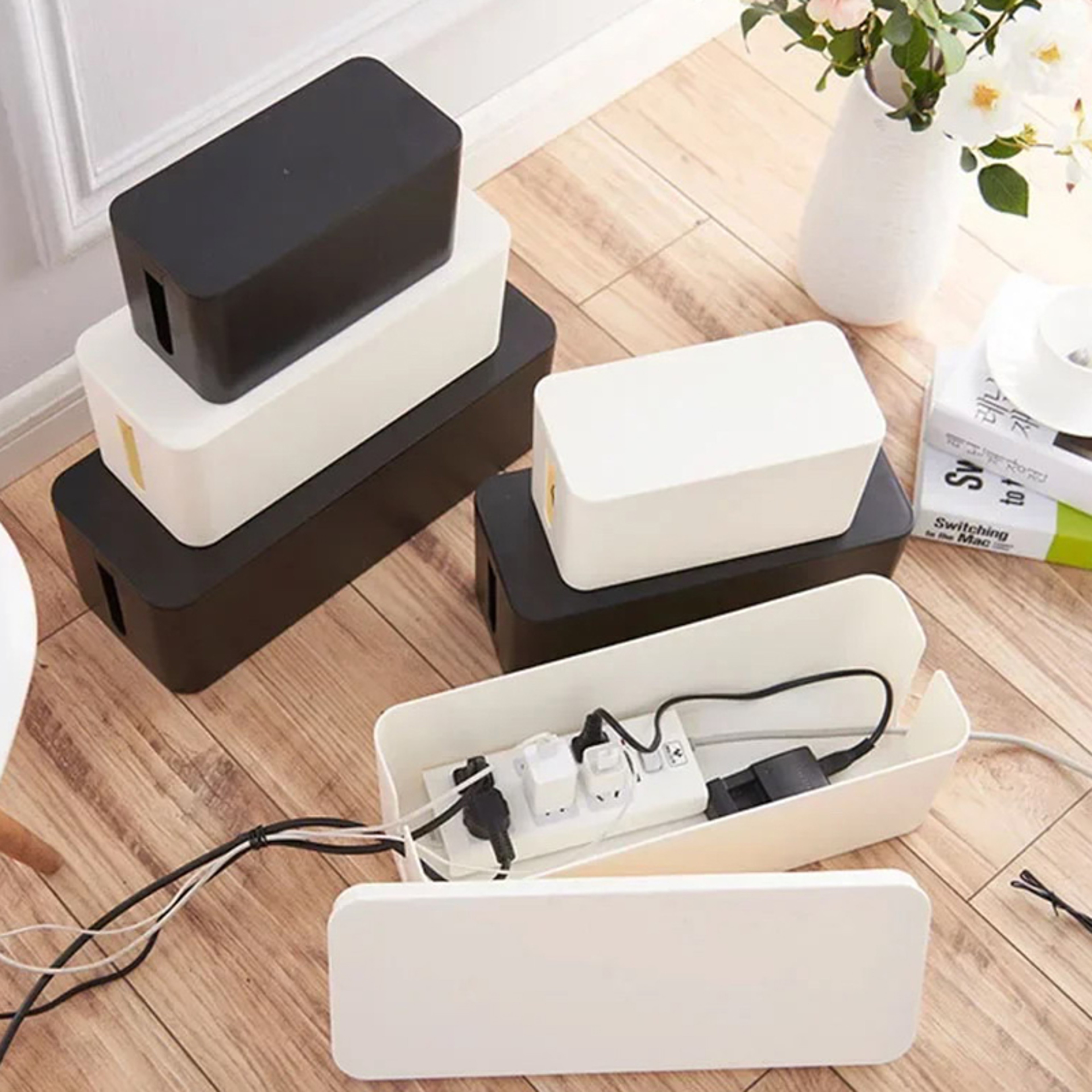 Dust Charger Socket Organizer, Cable Storage Box with Network Bin for Power Board Wire Management – view 3