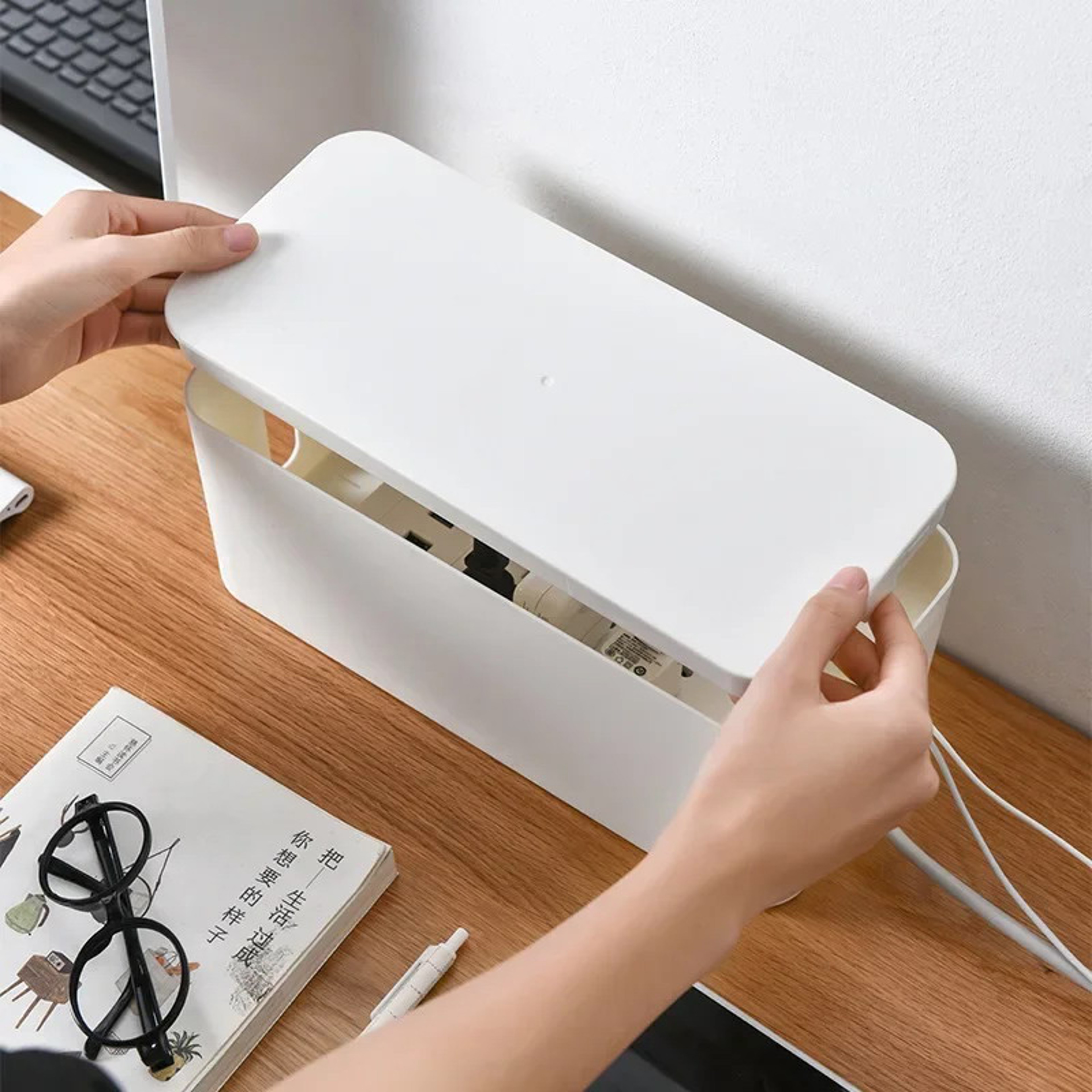 Dust Charger Socket Organizer, Cable Storage Box with Network Bin for Power Board Wire Management – view 5