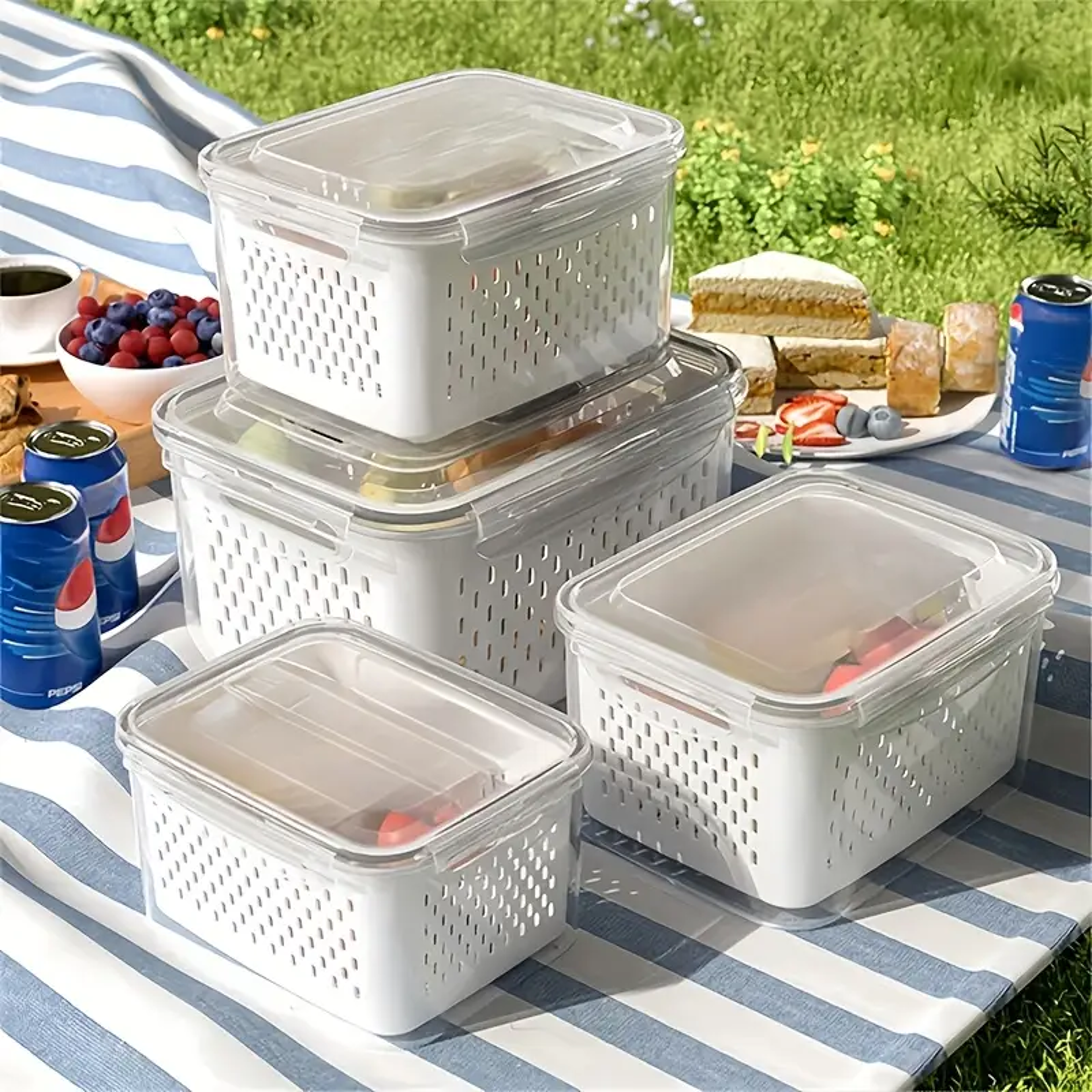 Reusable Plastic Food Storage Containers LeakProof Set With Drain Baskets Refrigerator Safe 0