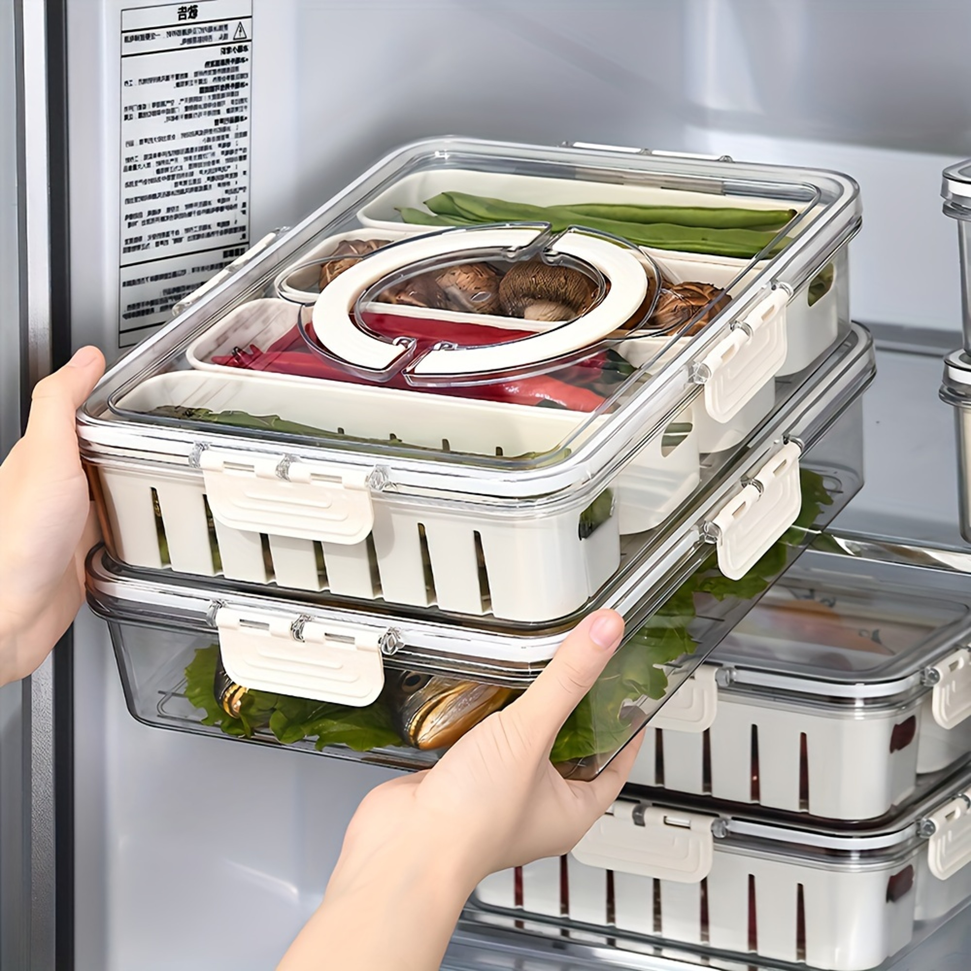 Snackle Box Container, Portable Snack Tray with Handle, Veggie Serving Tray for Refrigerator – view 1