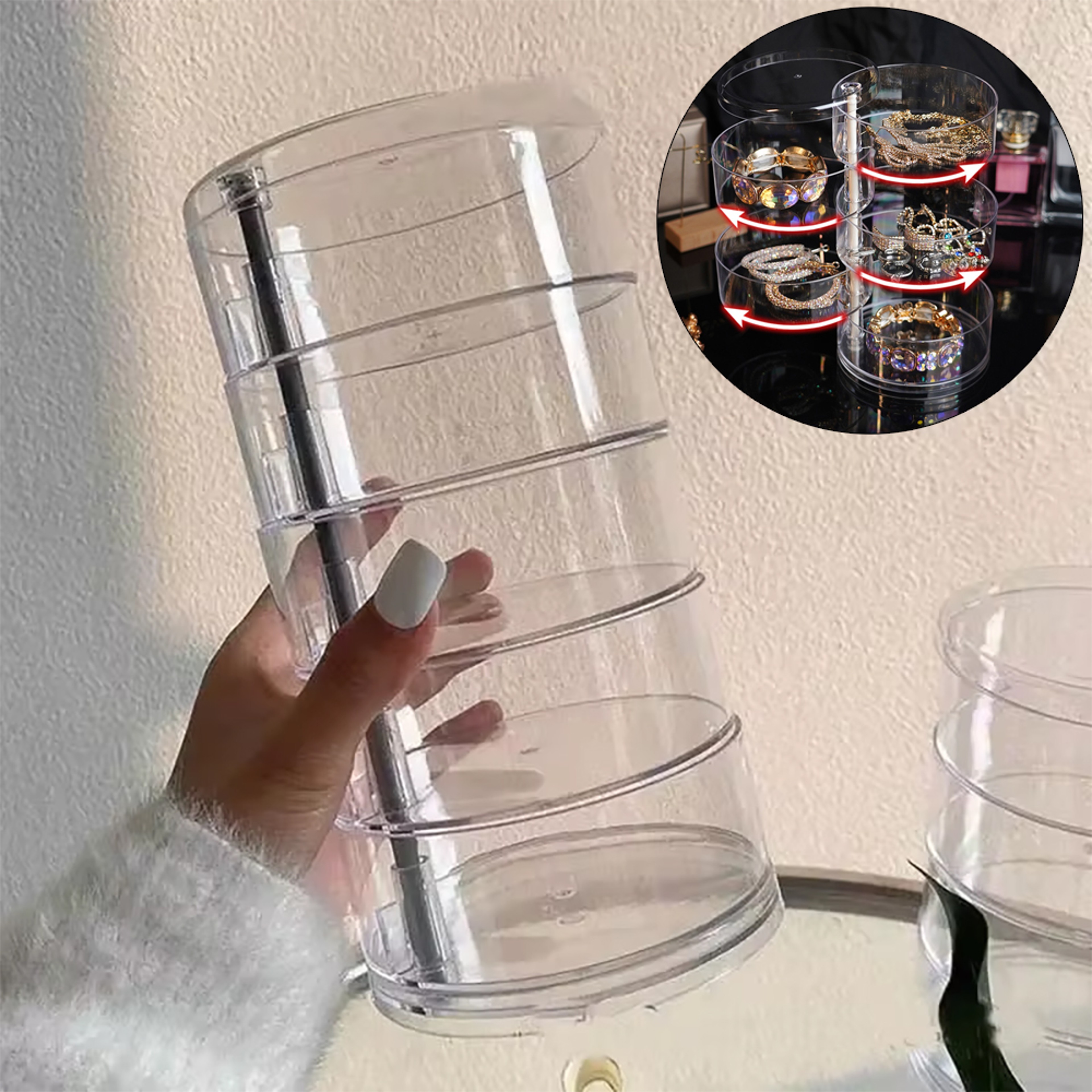 Round Plastic Organizer Box Jewelry Display Rack Rotating Makeup Storage Holder For Bracelets And E 1