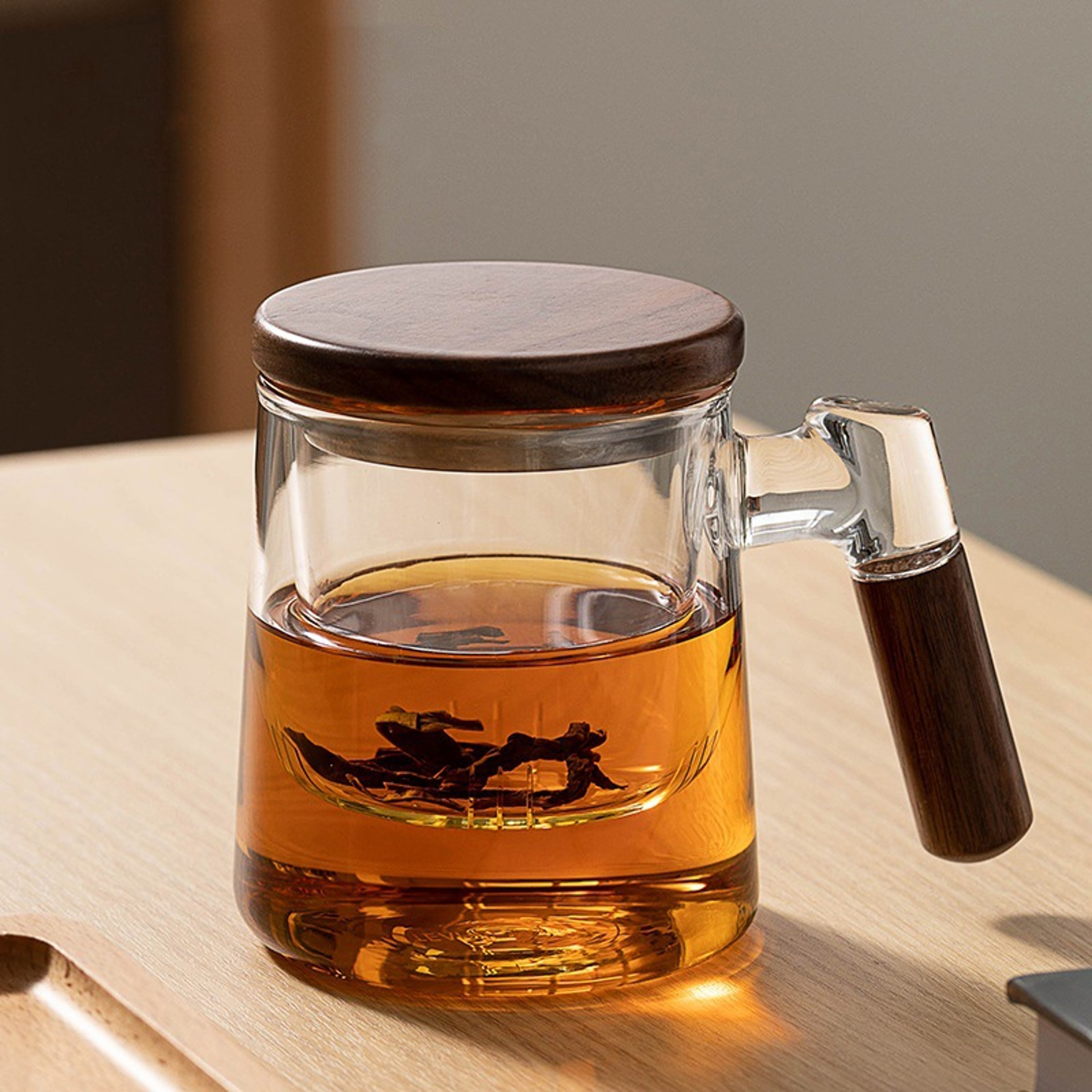 Borosilicate Glass Tea Cup With Infuser Steeper And Lid For Loose Leaf Tea Filter Mug Wood Handle F 6