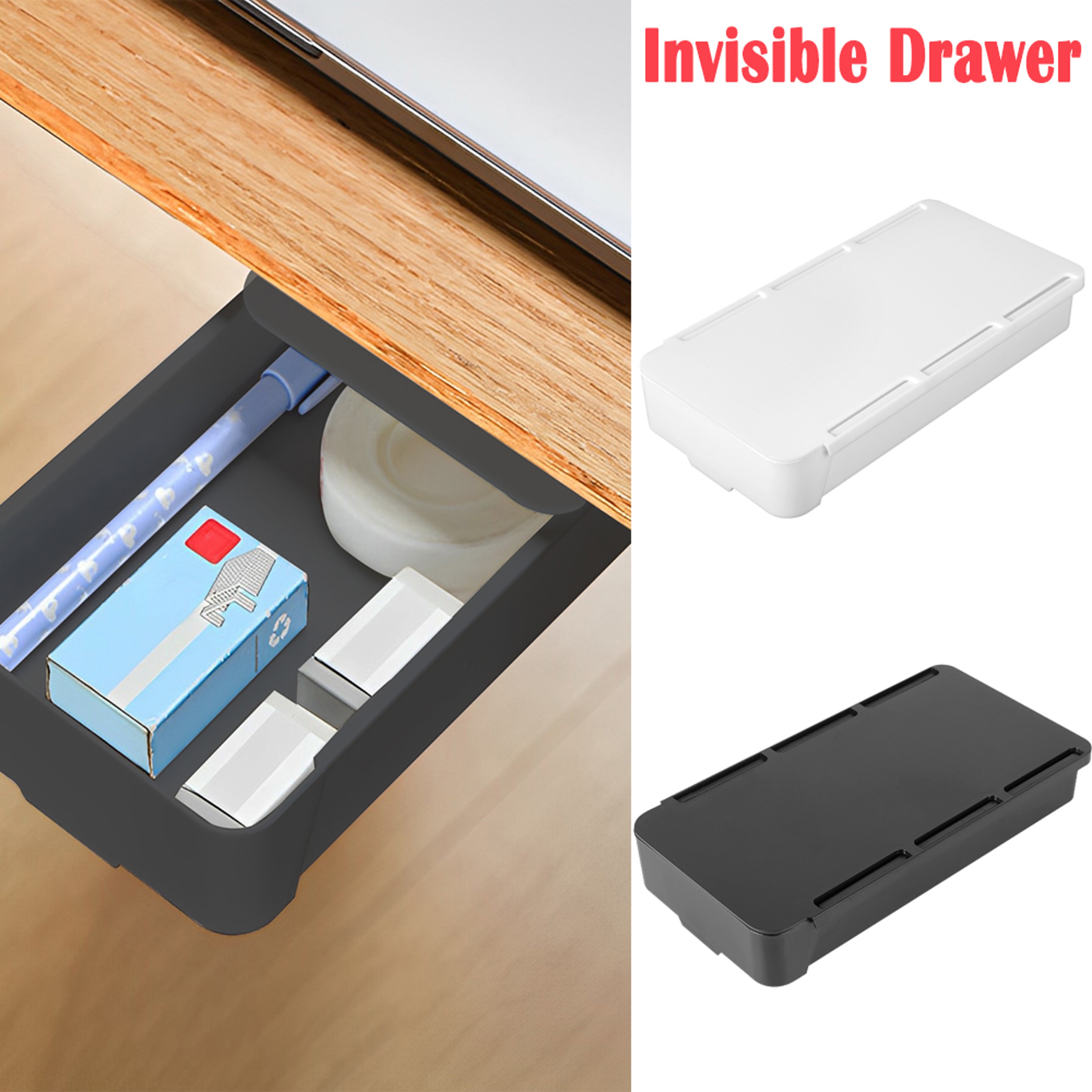Under Desk Drawer Storage Box Self Stick Pencil Tray Sundries Organizer Holder For Stationery Home  0