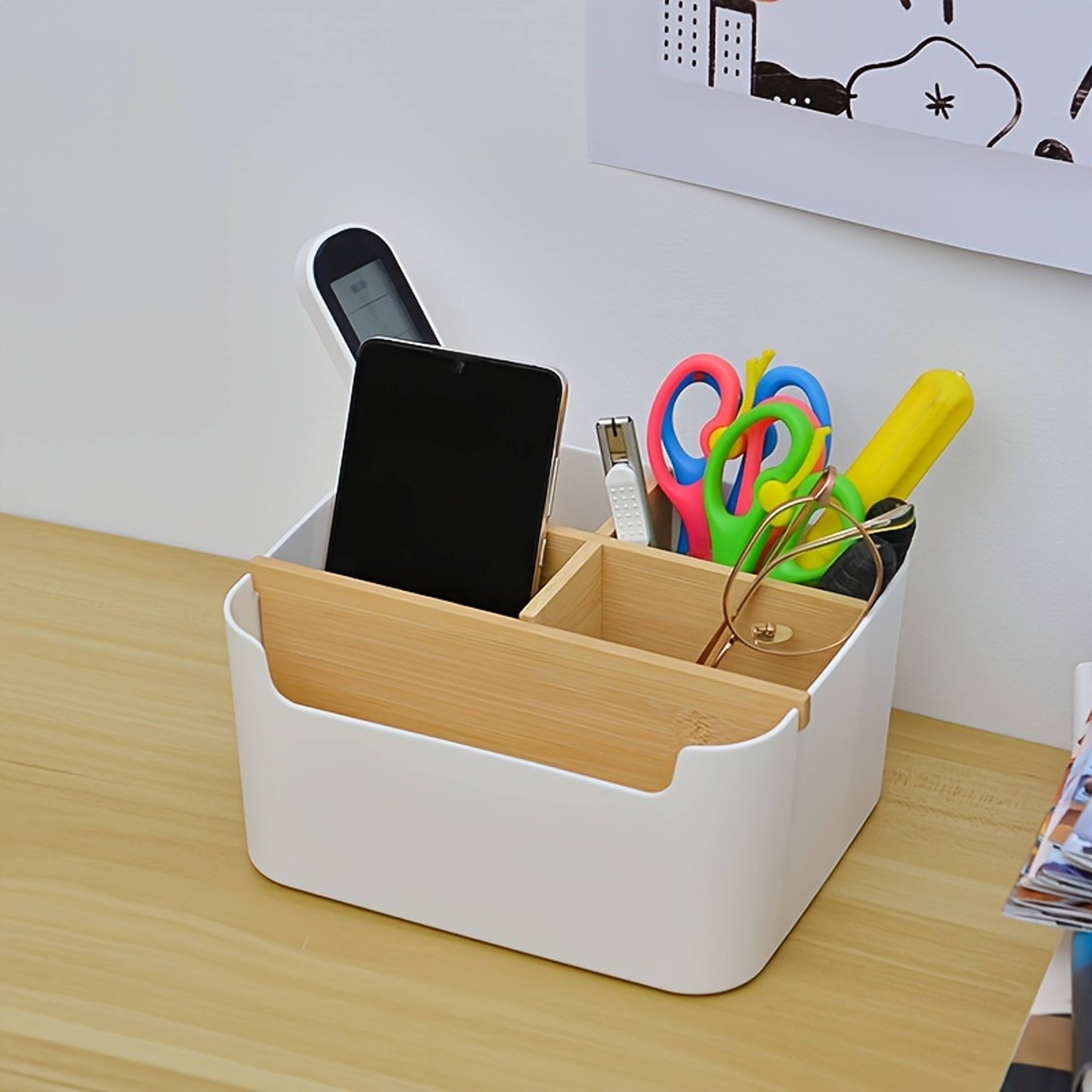 Pen Jewelry  Makeup Storage Box 5Slot Bamboo Desk Organizer Home  Office Multipurpose Organizer 1