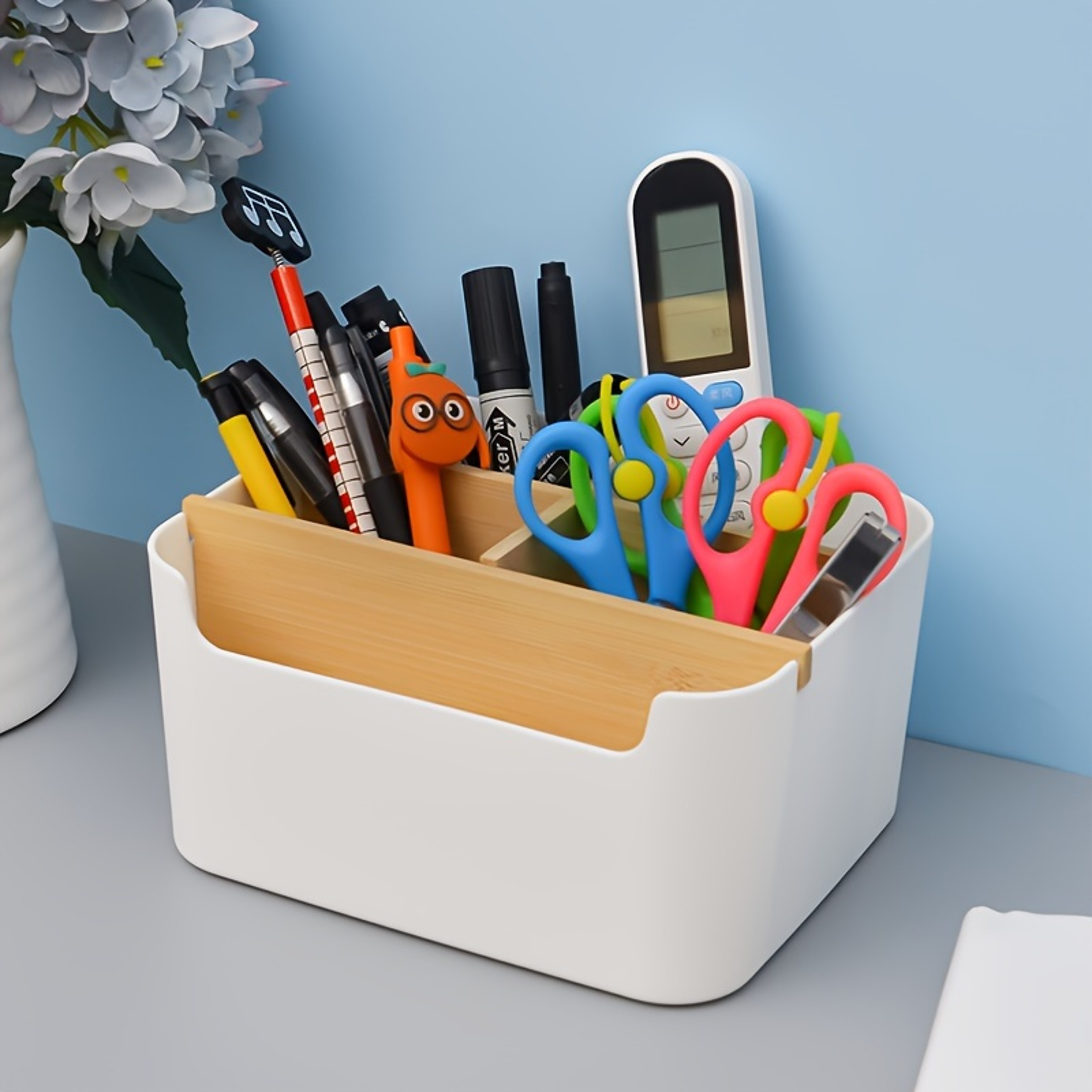 Pen Jewelry  Makeup Storage Box 5Slot Bamboo Desk Organizer Home  Office Multipurpose Organizer 0