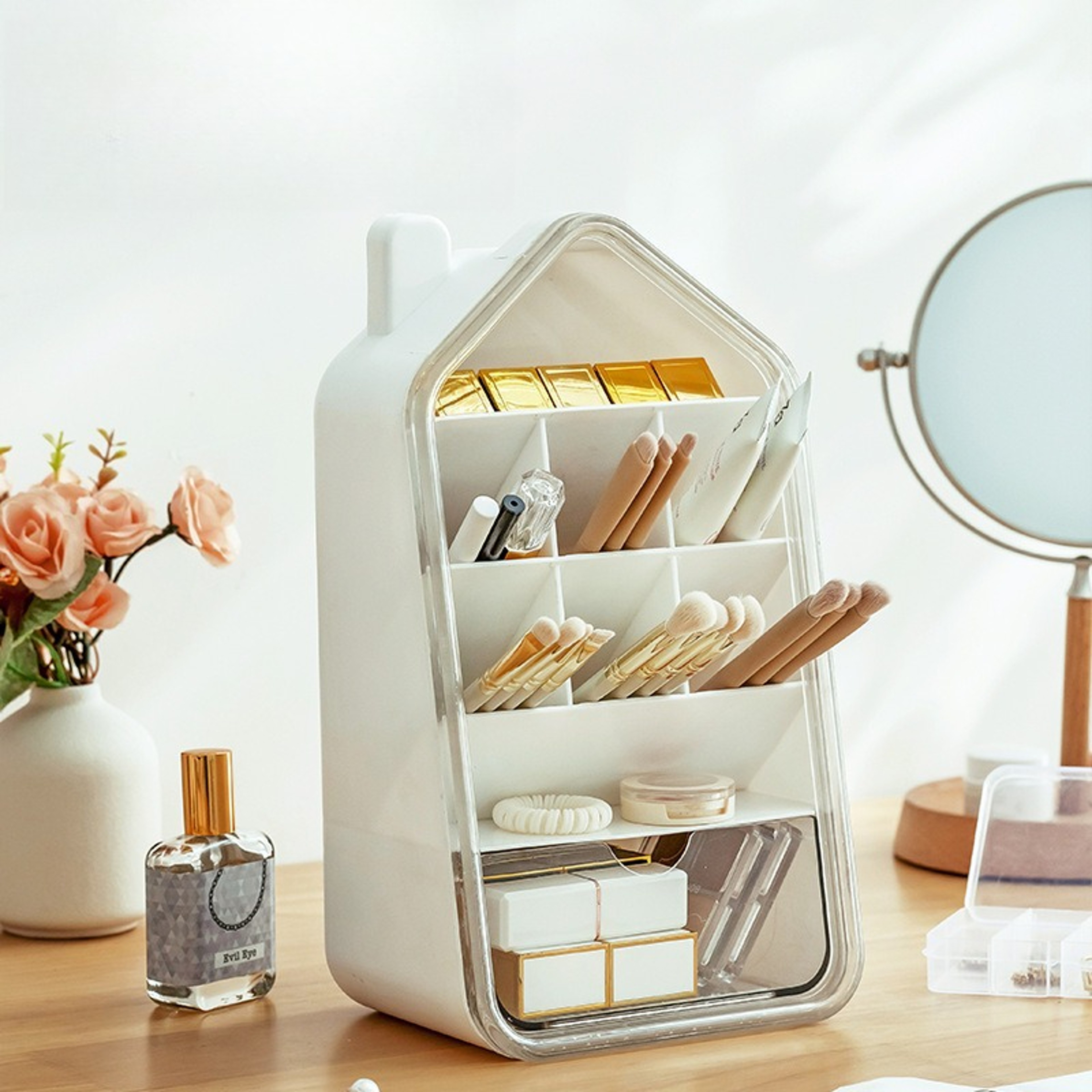 High Appearance Japanese Pen Holder Horizontal Storage Box For Office Slanted Compartment Rack 3