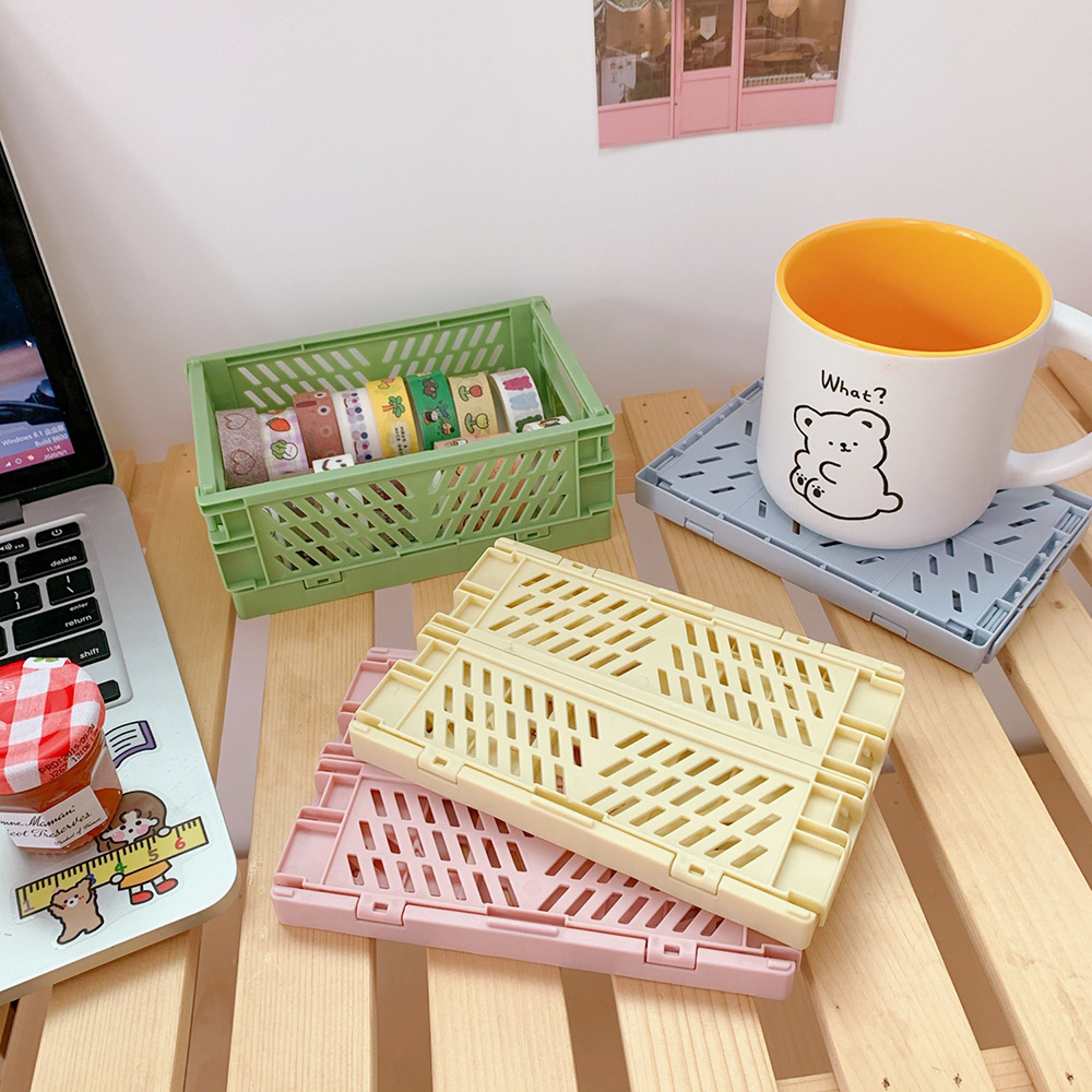 Simple Cute Student Office Storage Organizer Plastic Stackable Foldable Stationary Holder 3