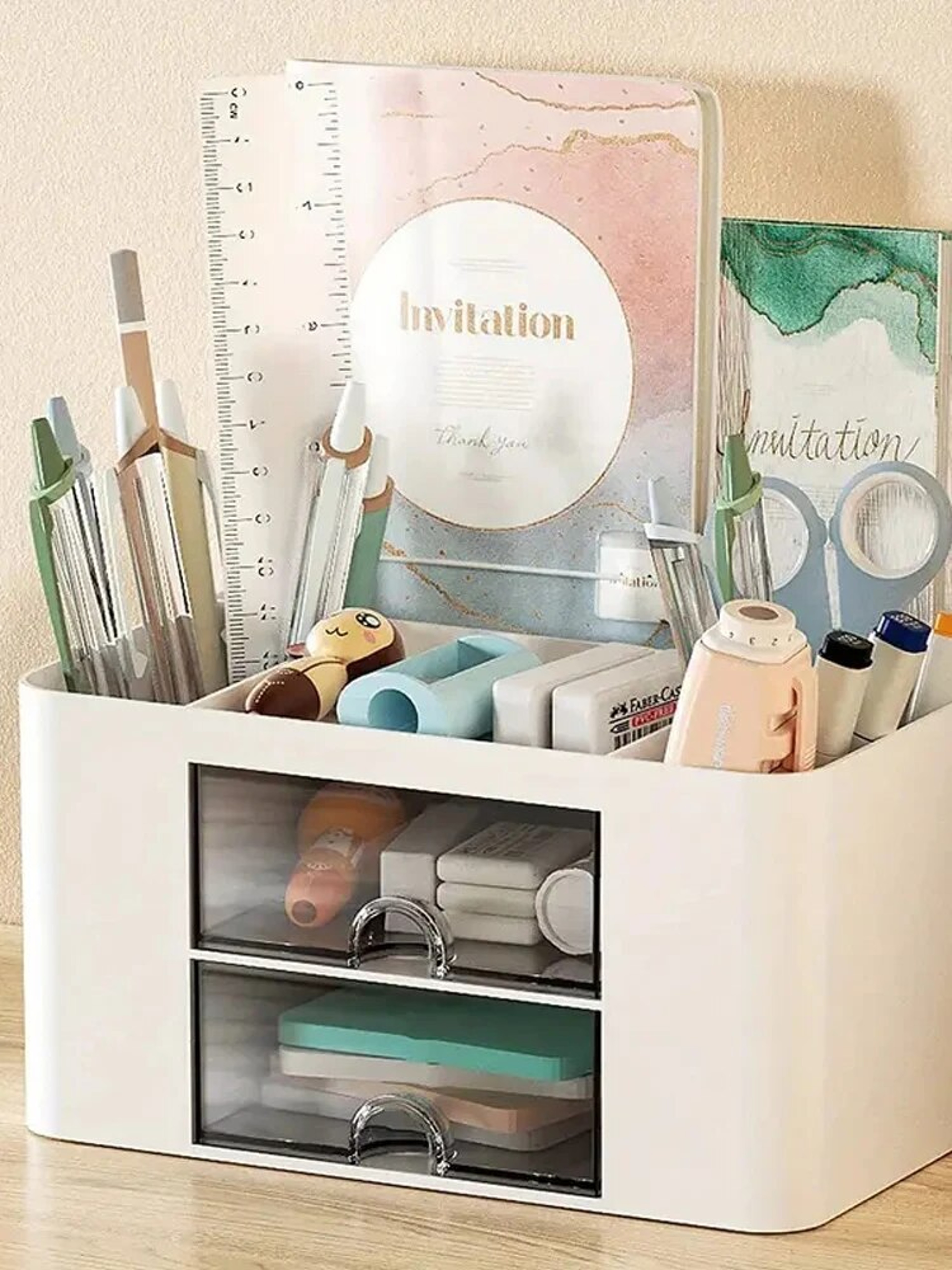 MultiFunctional Pen Organizer With 2 Drawers Storage Box For Desk Pencil Holder For Office Supplies 1