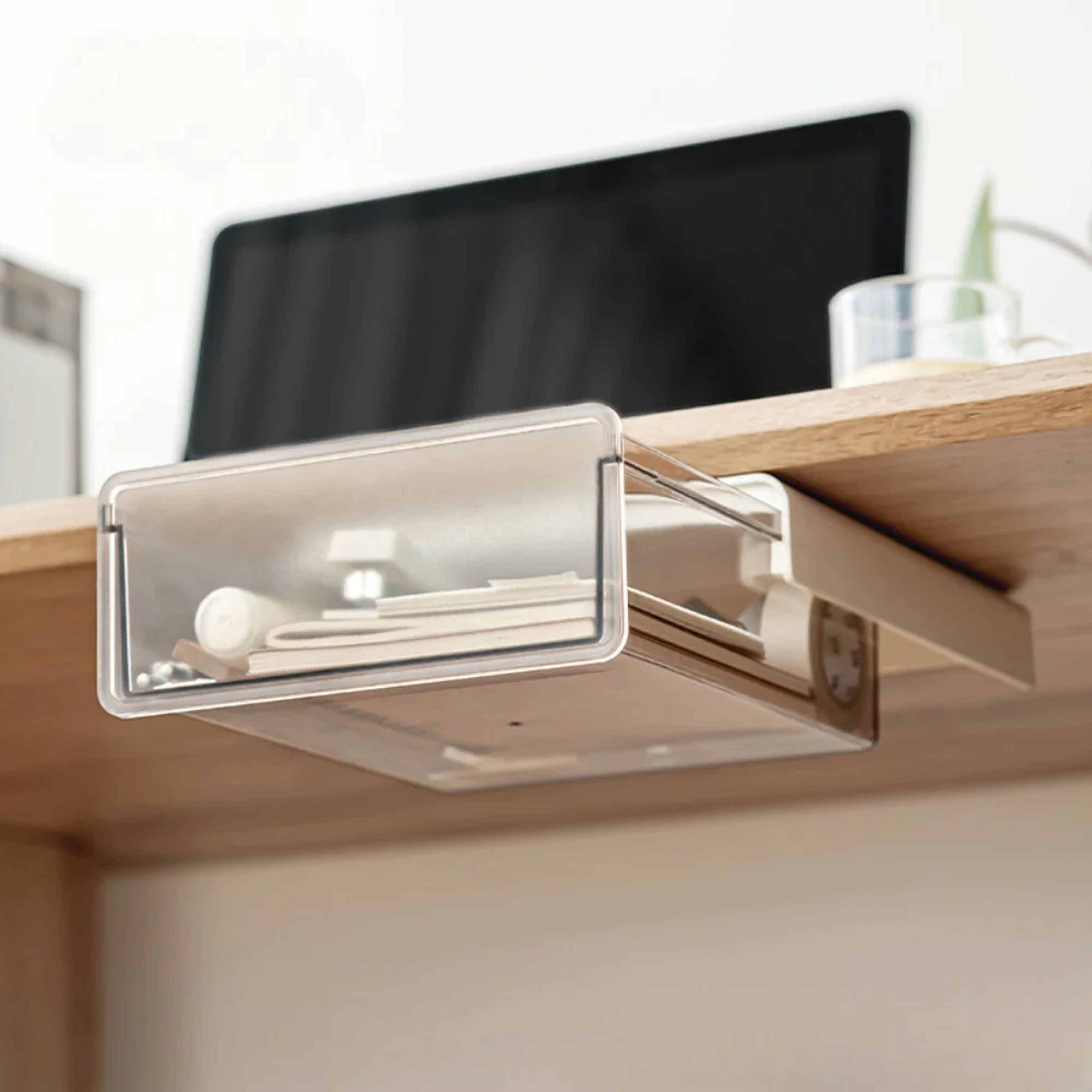 Large Capacity Desk Invisible Storage Box, Under-desk Drawer Storage Box, Easy Install Shelf Stationery Organizer – view 1