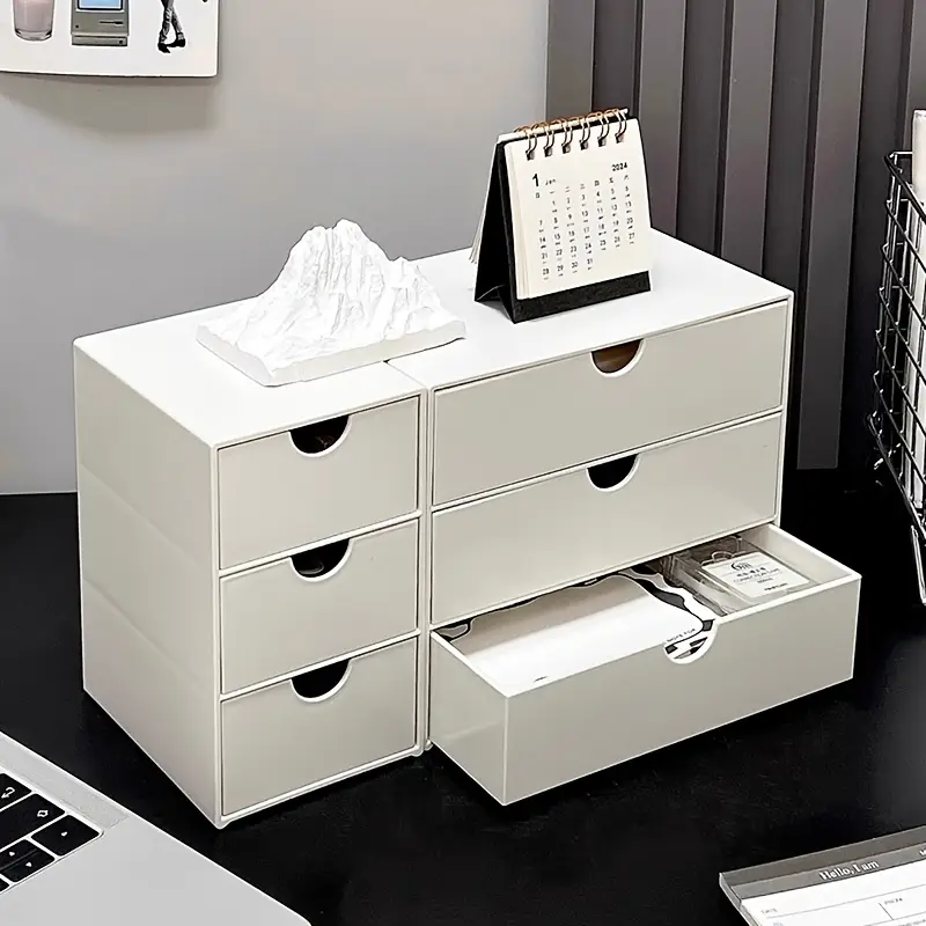 Desk Organizer Stackable Plastic Storage Drawer Rack White Stationery Boxes For School  Office 1