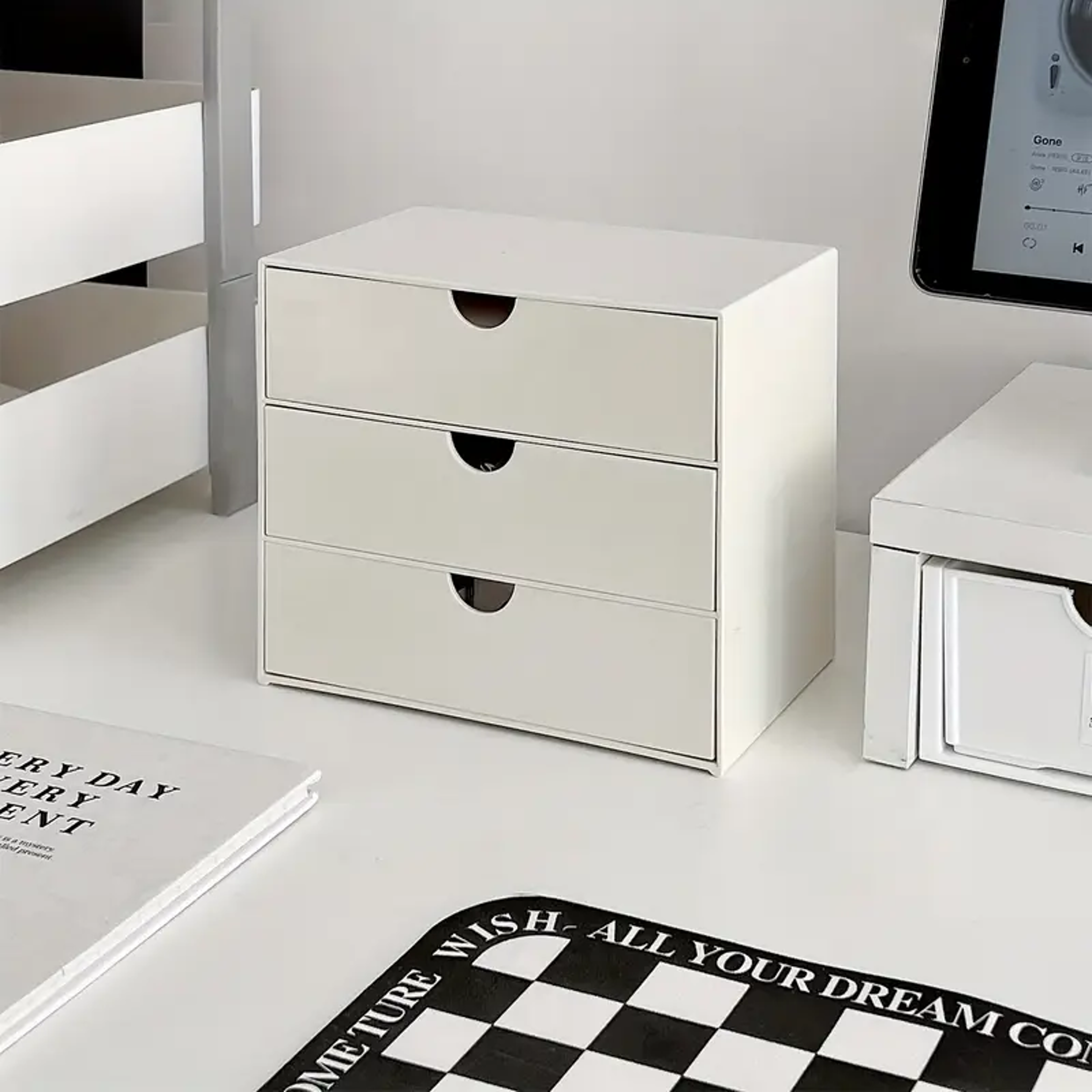 Desk Organizer Stackable Plastic Storage Drawer Rack White Stationery Boxes For School  Office 4