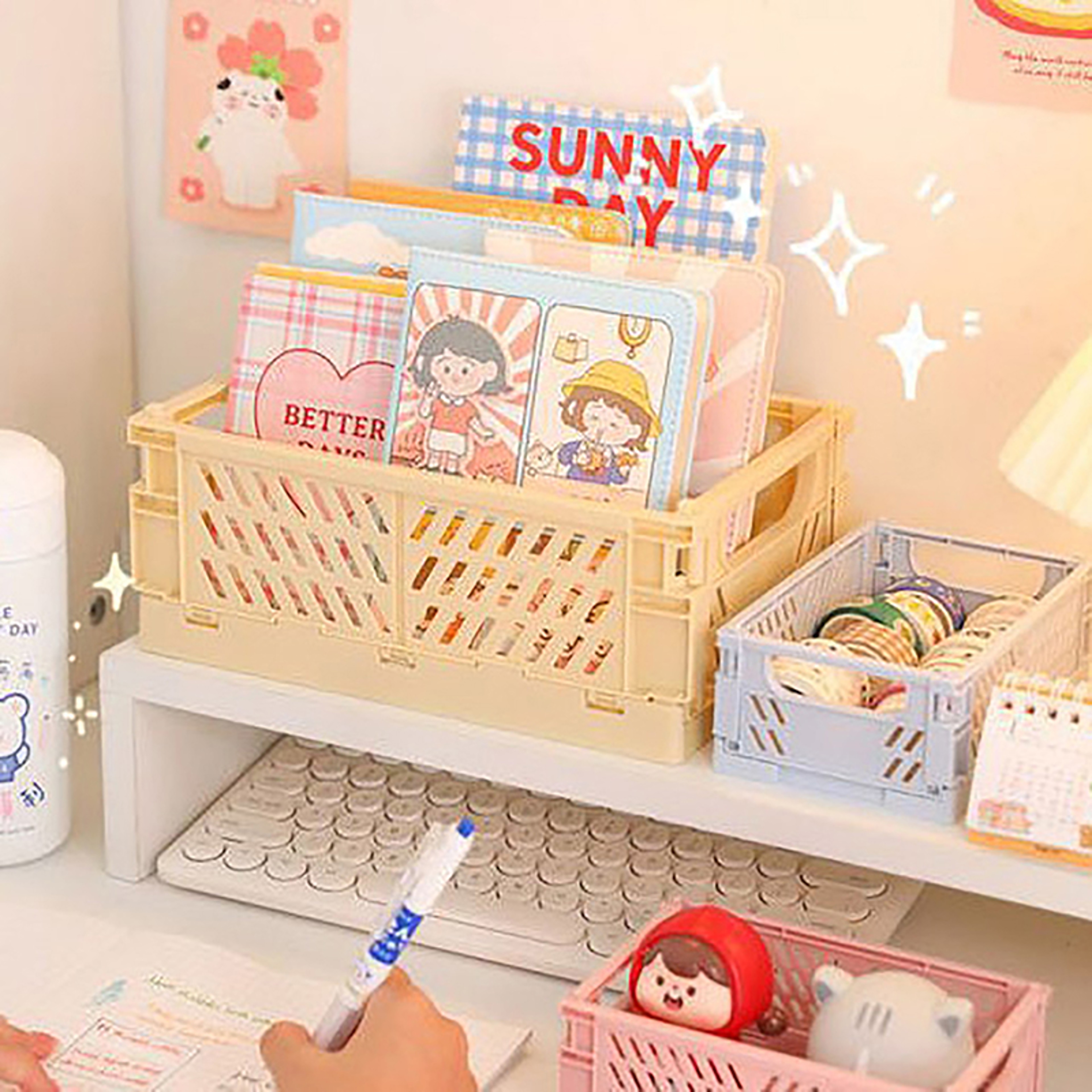 Plastic Folding Storage Box Collapsible Crate Home Use Basket Desktop Holder School Desk Storage Bo 1