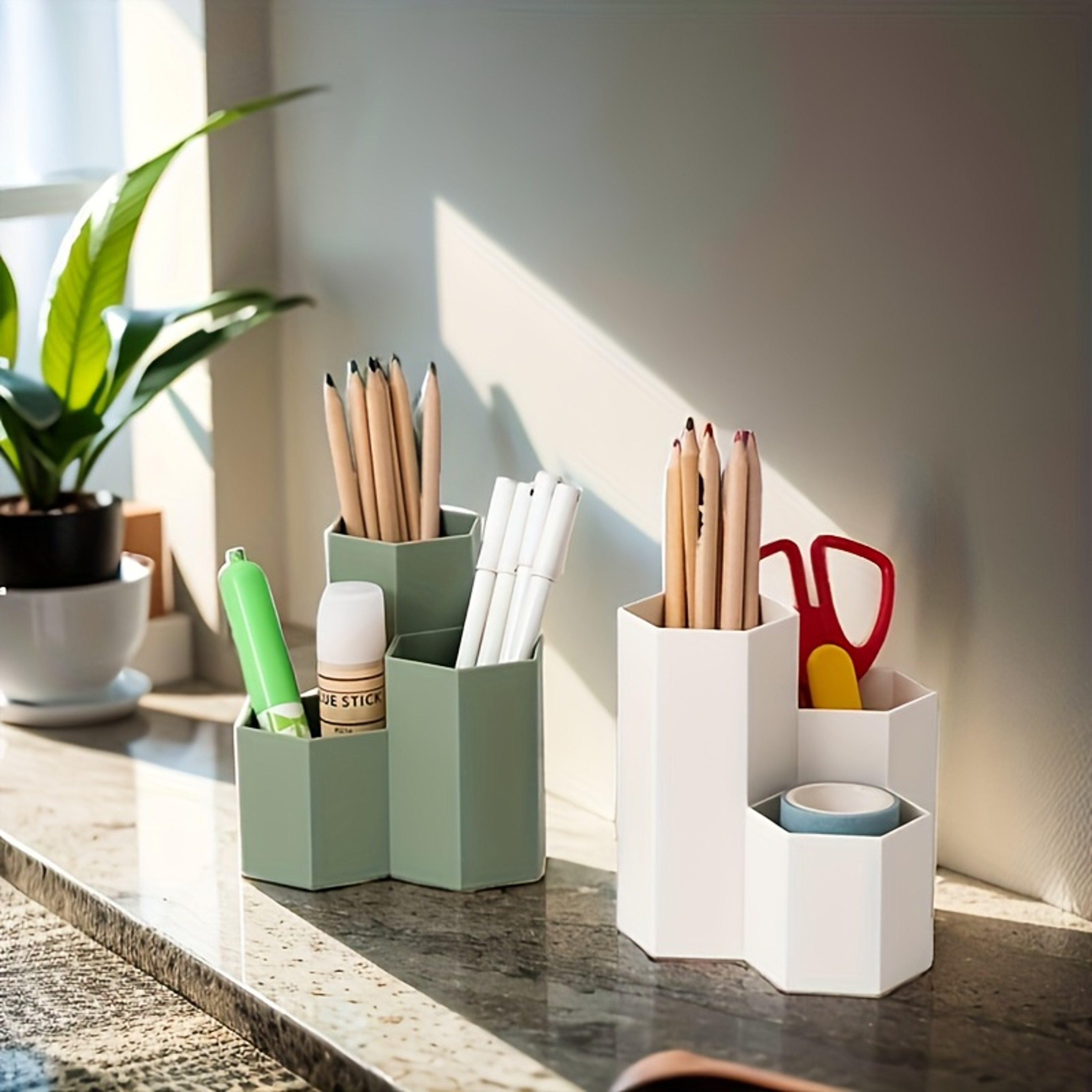 Desktop Organizer With Open  Closed Storage Compartments Modern White  Mint Green For Home Office A 4