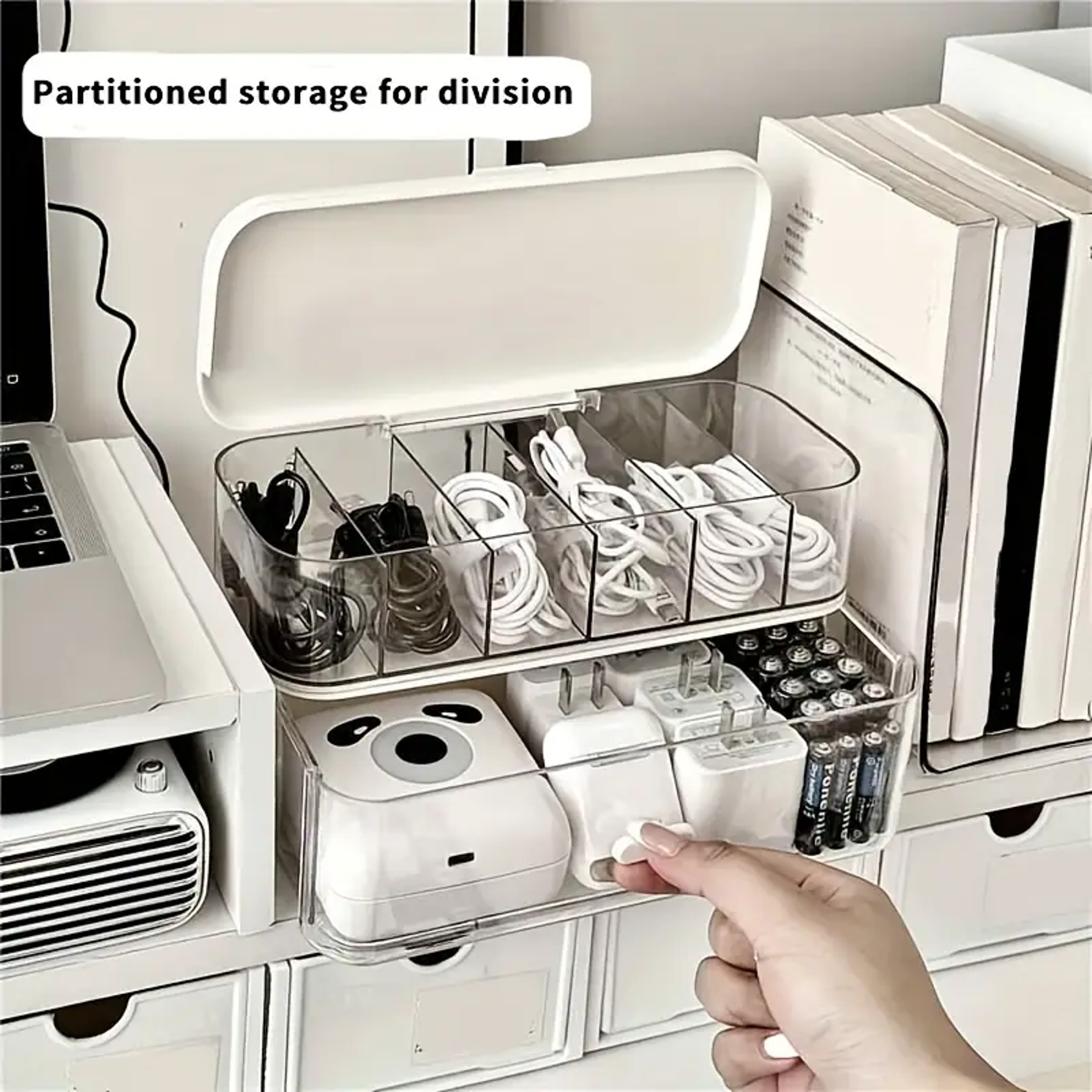 Transparent Cable Organizer Box Double Layer Plastic Storage Box For Desk And Office Accessories 3