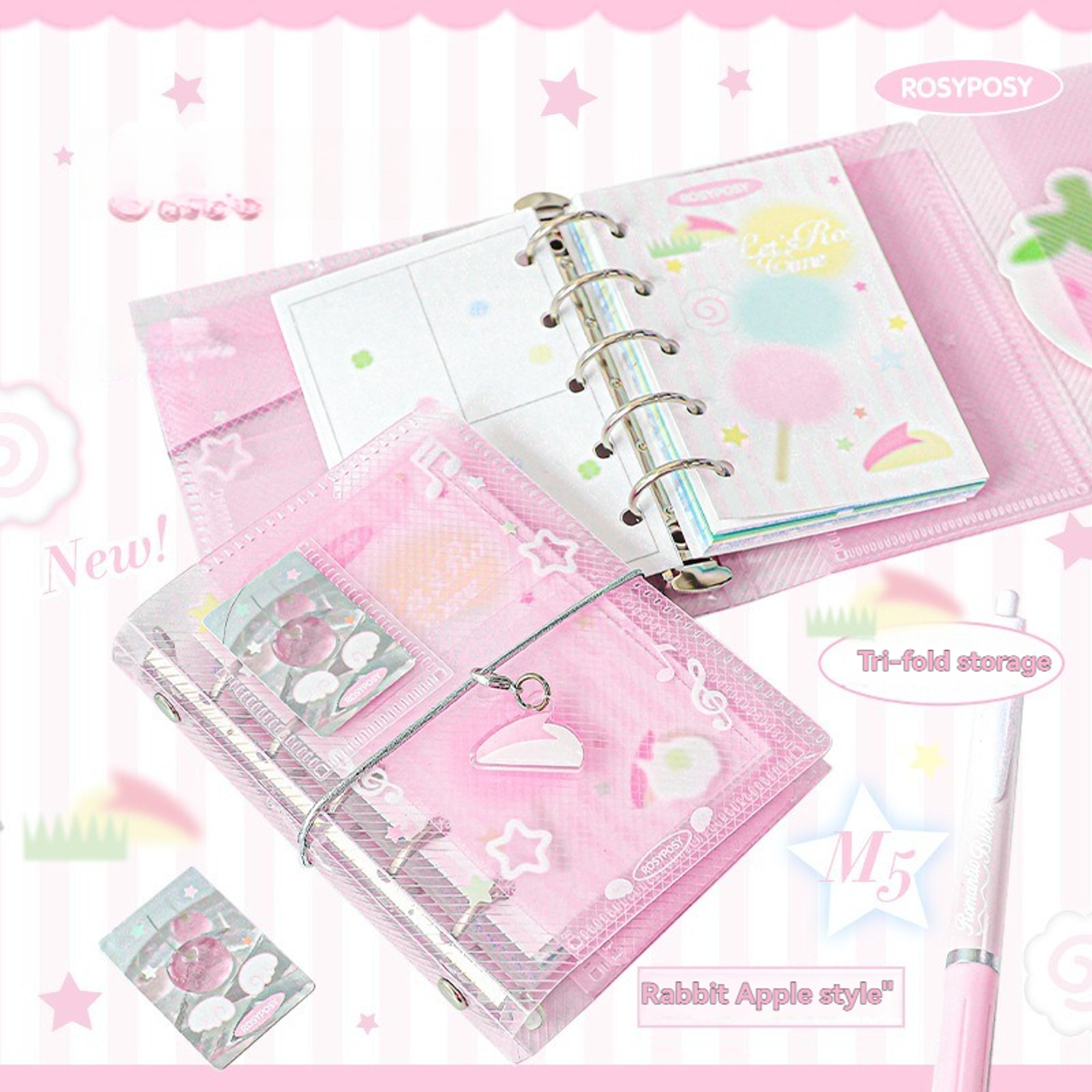 Mini Portable Notebook With Twill Loose Leaf Three Fold Storage Stylish Fresh Design Journal 1