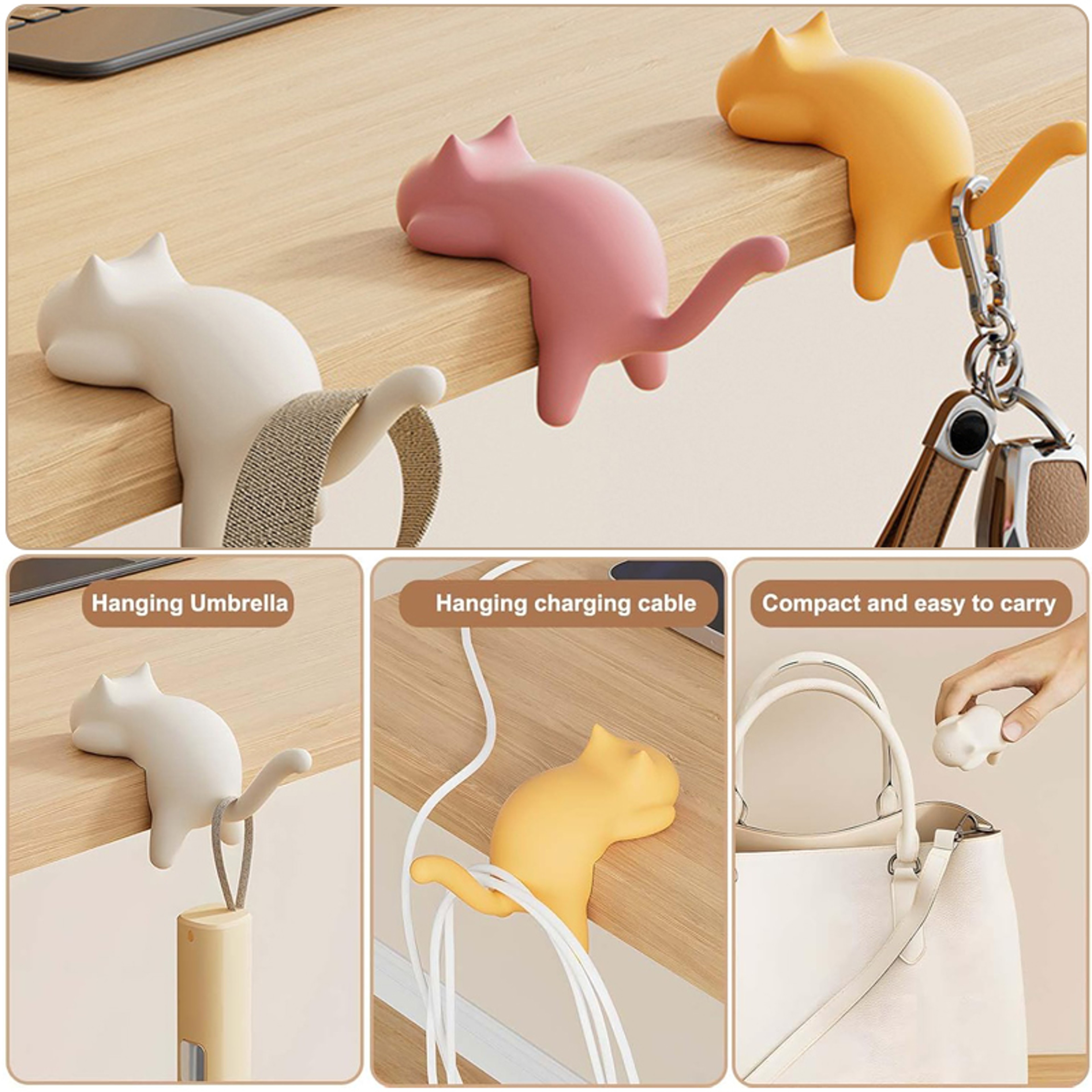 Kawaii Desk Decor, Cat-Shaped Keychain Hook, Creative Bag Storage Holder – view 2