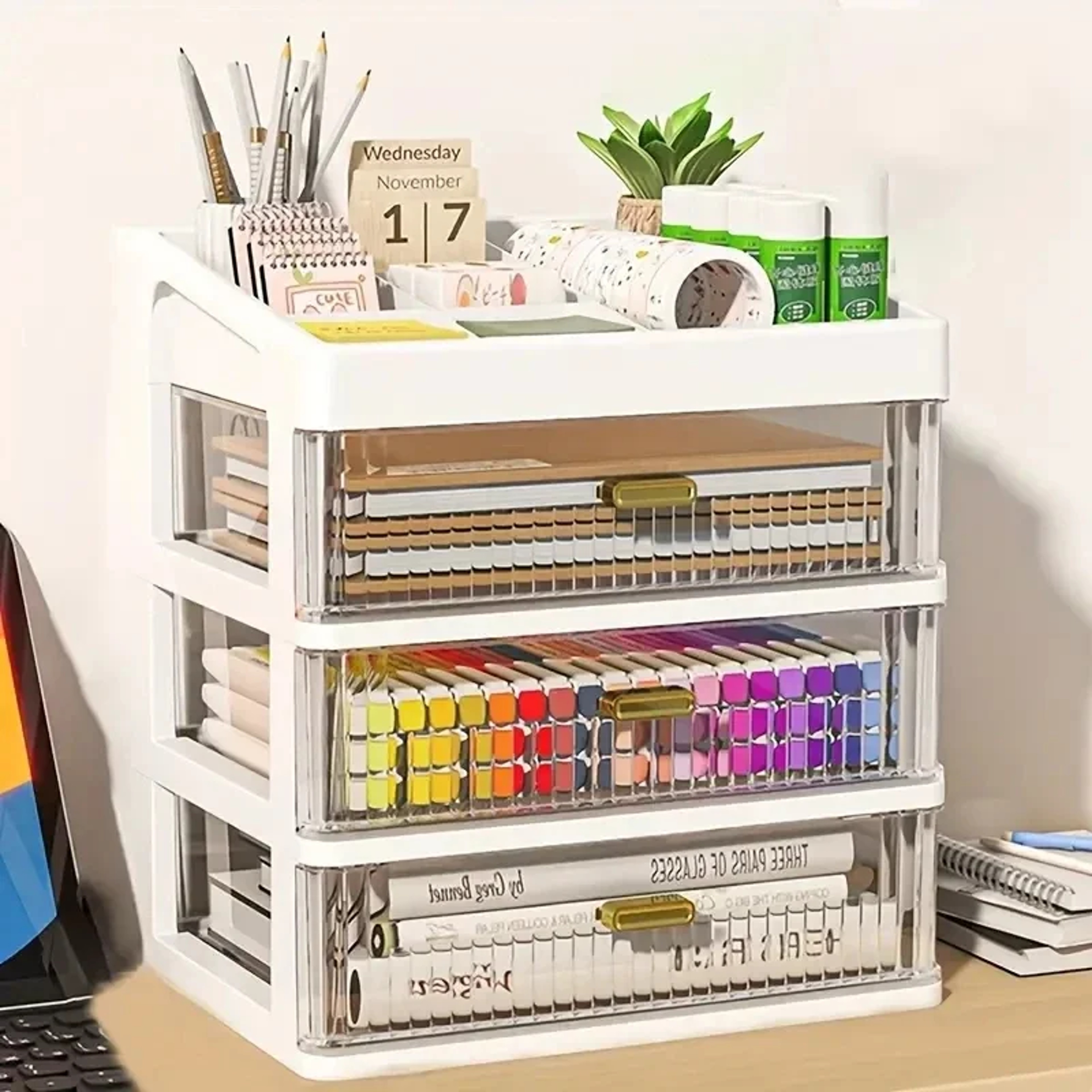 Plastic Organizing Boxes School Drawer Storage Desk Organizer Transparent Office Supplies Accessori 0