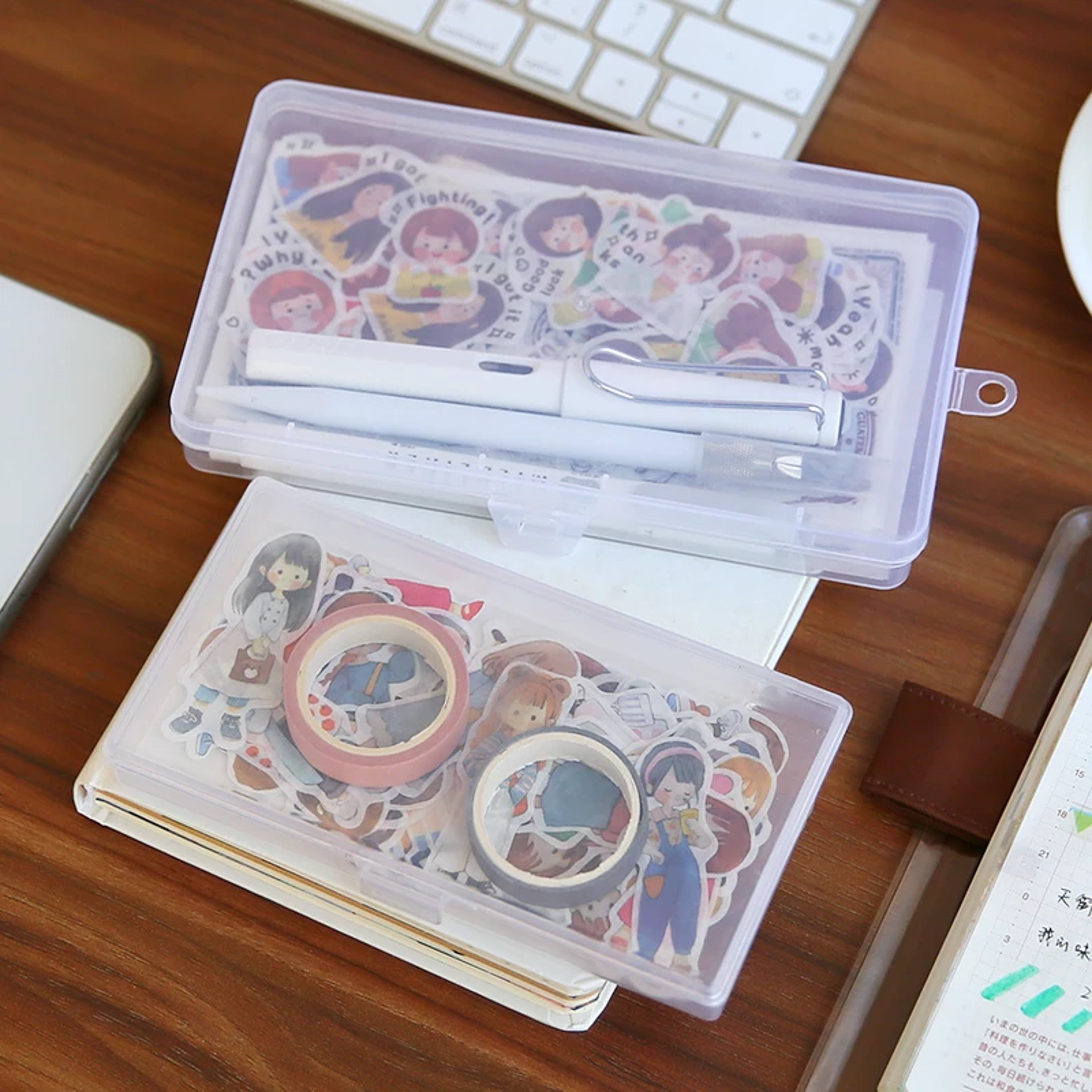 Transparent Storage Box With Sorting Function Clear Plastic Desk Organizer For Student Stationery 2
