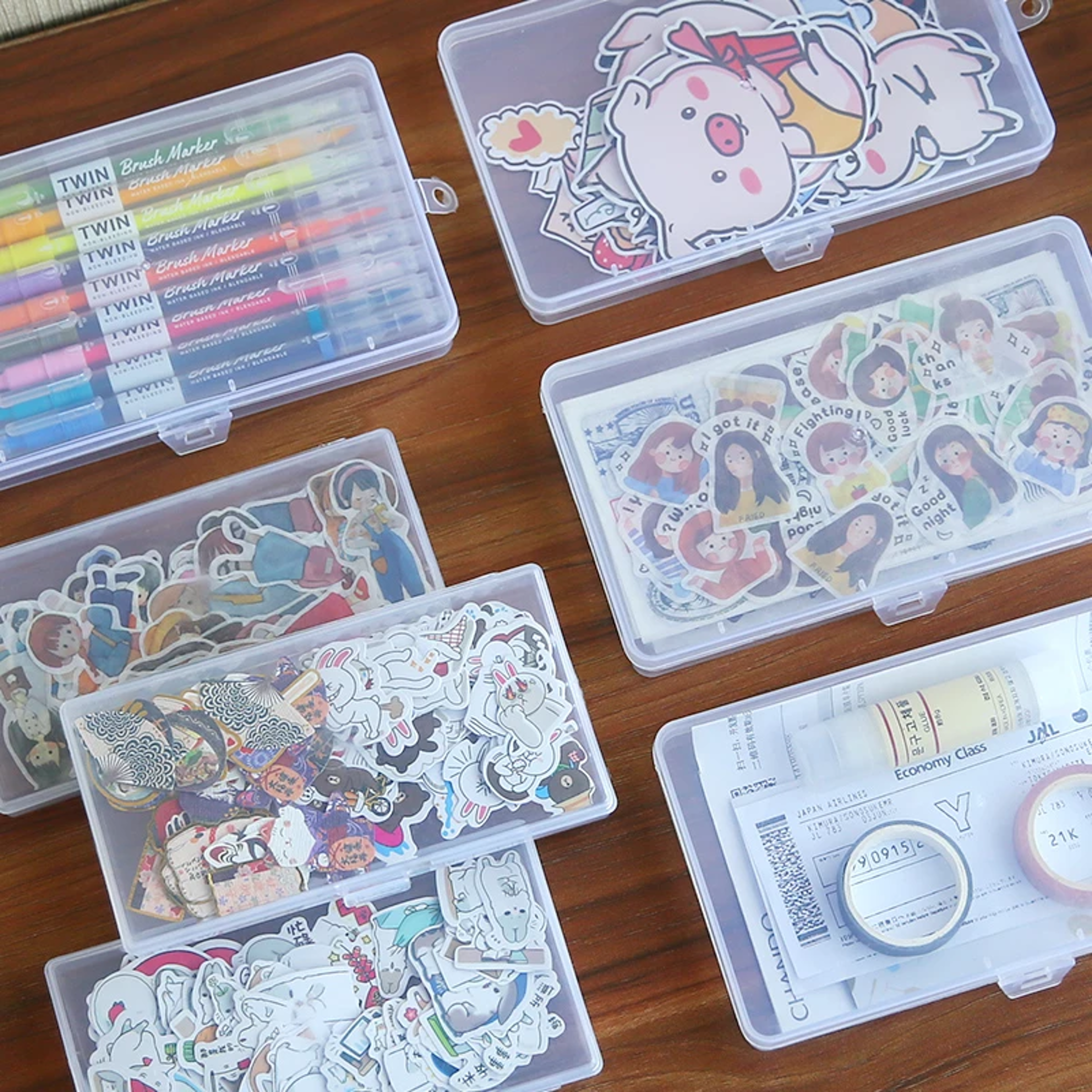 Transparent Storage Box With Sorting Function Clear Plastic Desk Organizer For Student Stationery 3