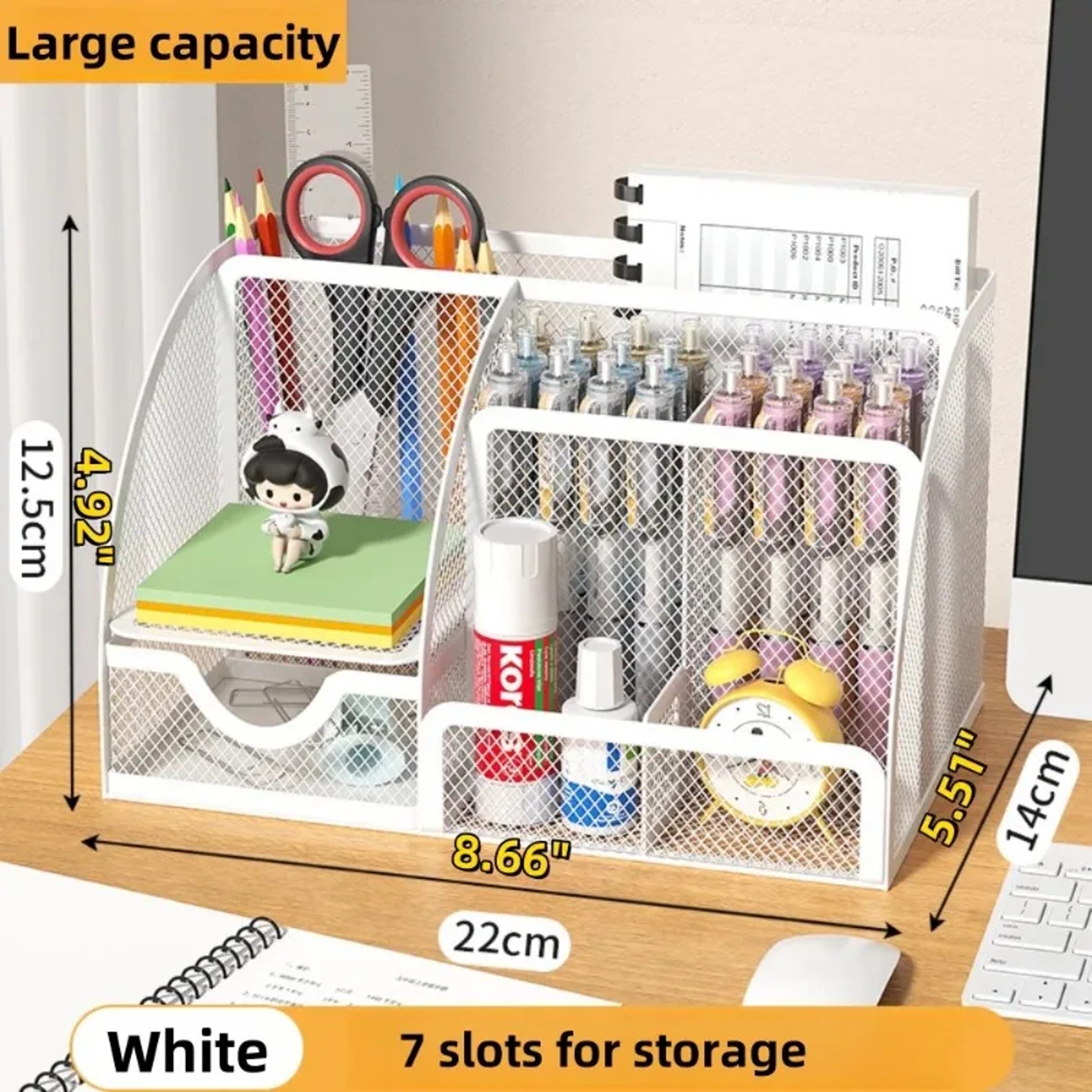 Desk Stationery Organizer Metal Pen Holder Storage Box Pencil File Rack Office Divided Container 3