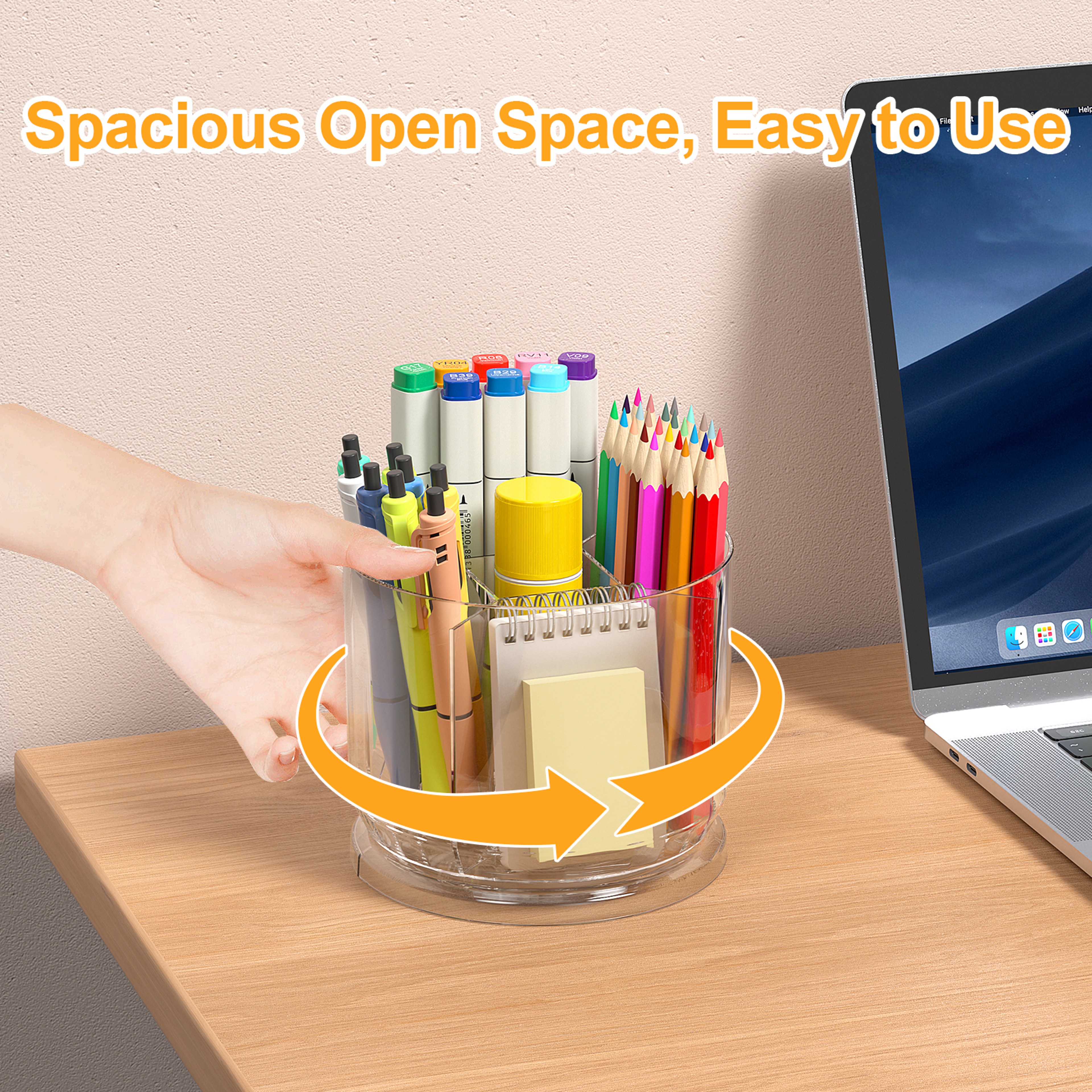 MultiFunctional Spinning Pen Holder For Desk Clear Plastic Cosmetics Storage Box Makeup Brushes Hol 2