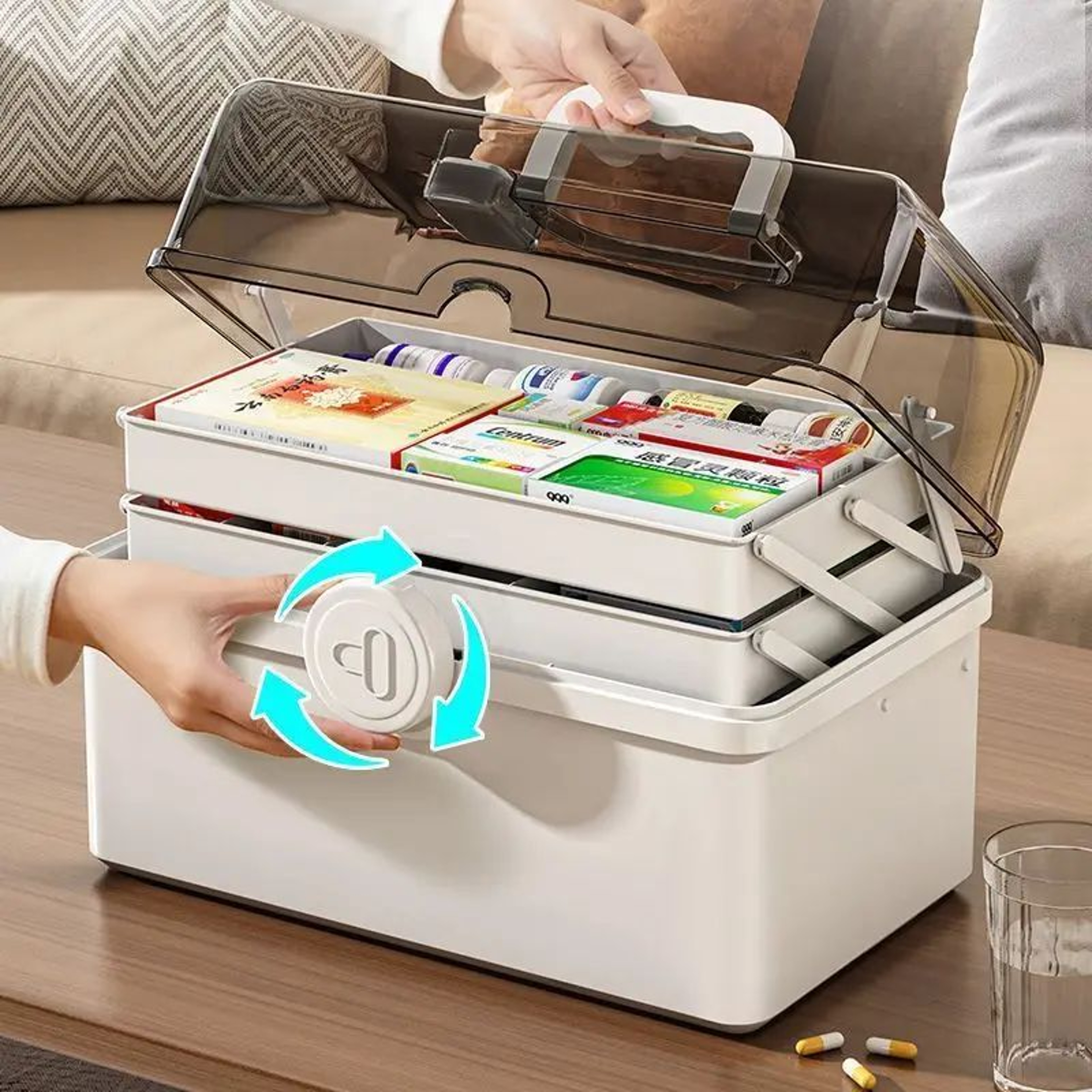 1pc White Large Capacity Medicine Box For Home Medicine Storage Multi Layer Classification Home Med 2