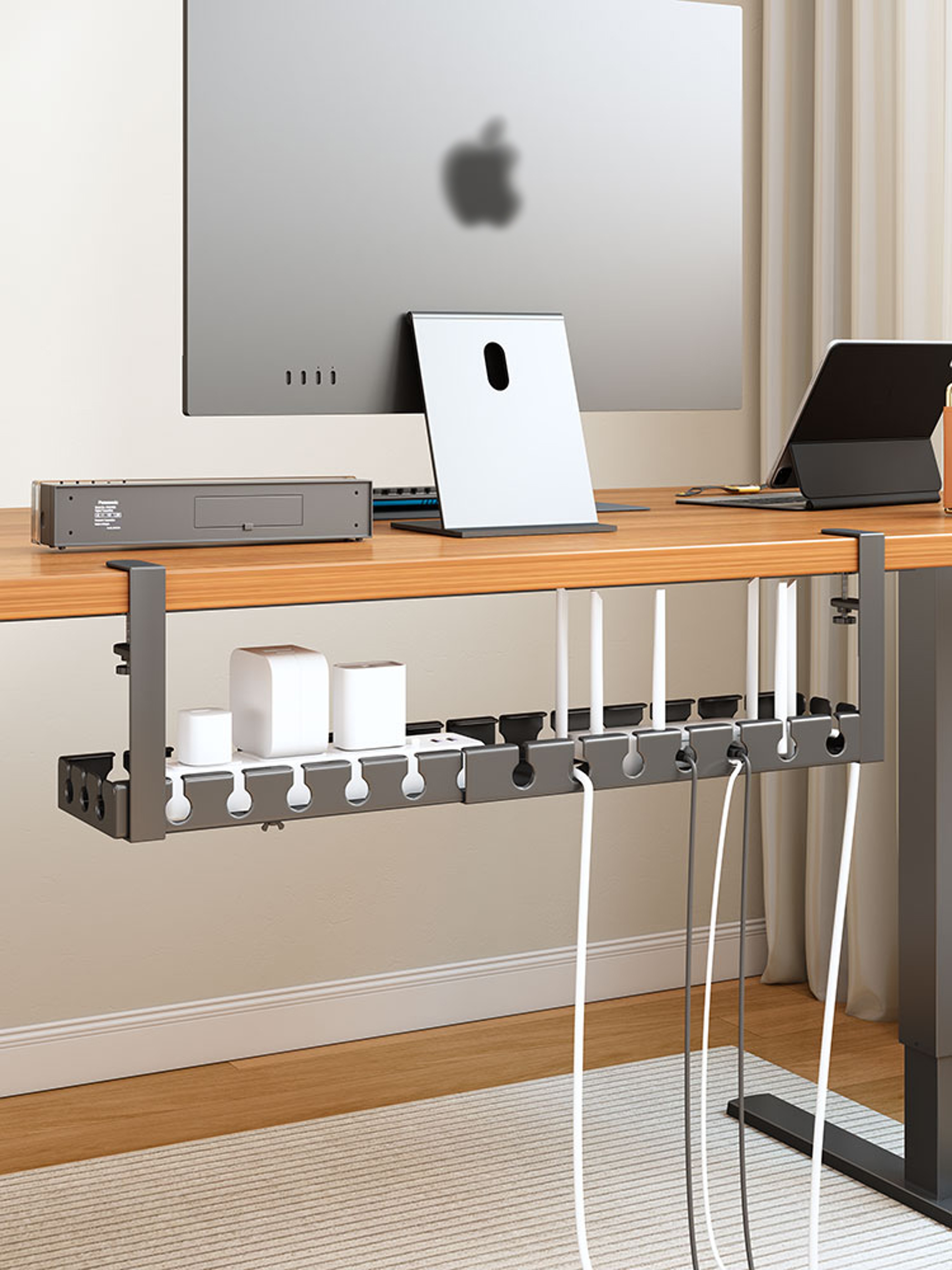 Extendable Steel Under Desk Cable Management Tray Power Strip Cord Holder For Wire Organization 2