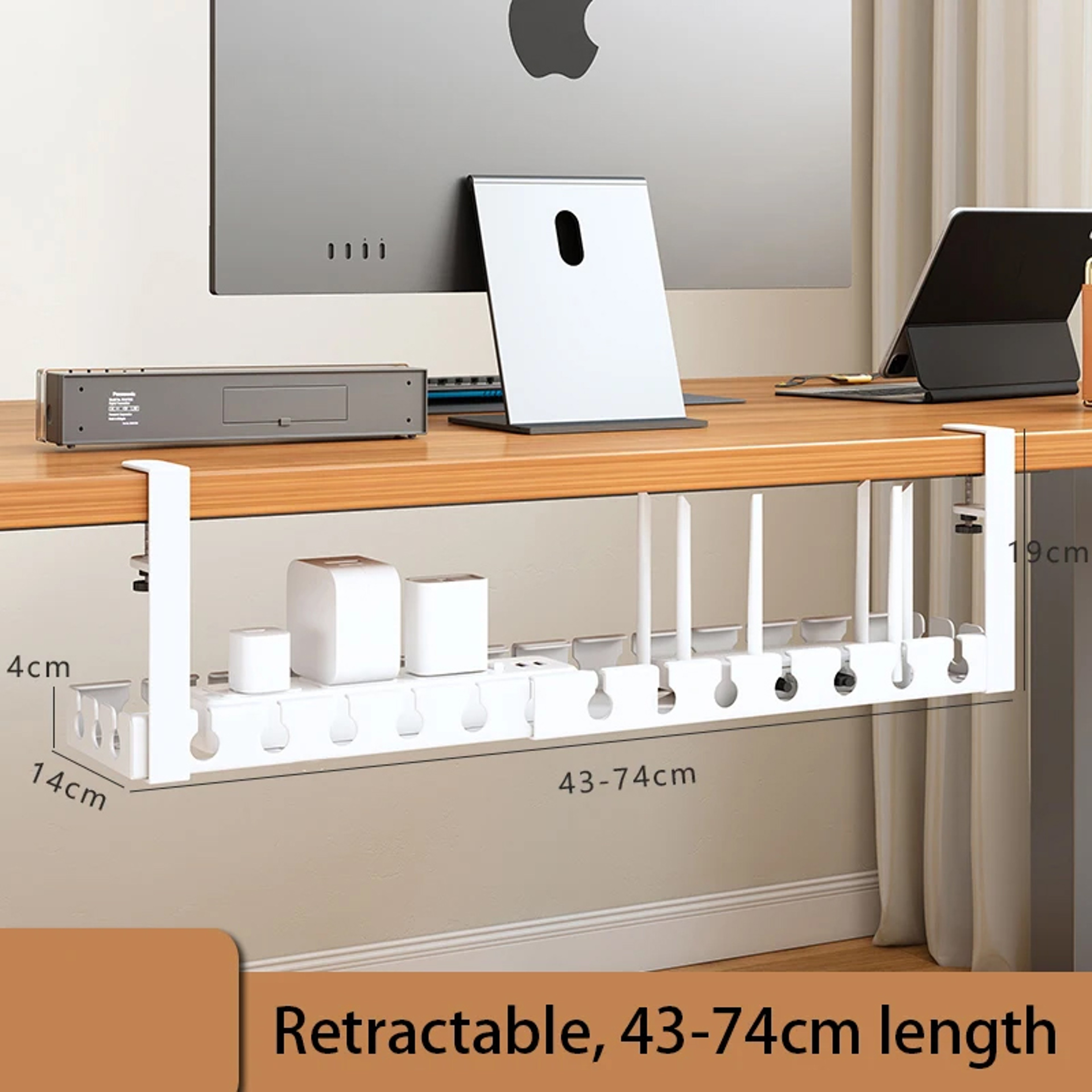 Extendable Steel Under Desk Cable Management Tray Power Strip Cord Holder For Wire Organization 5