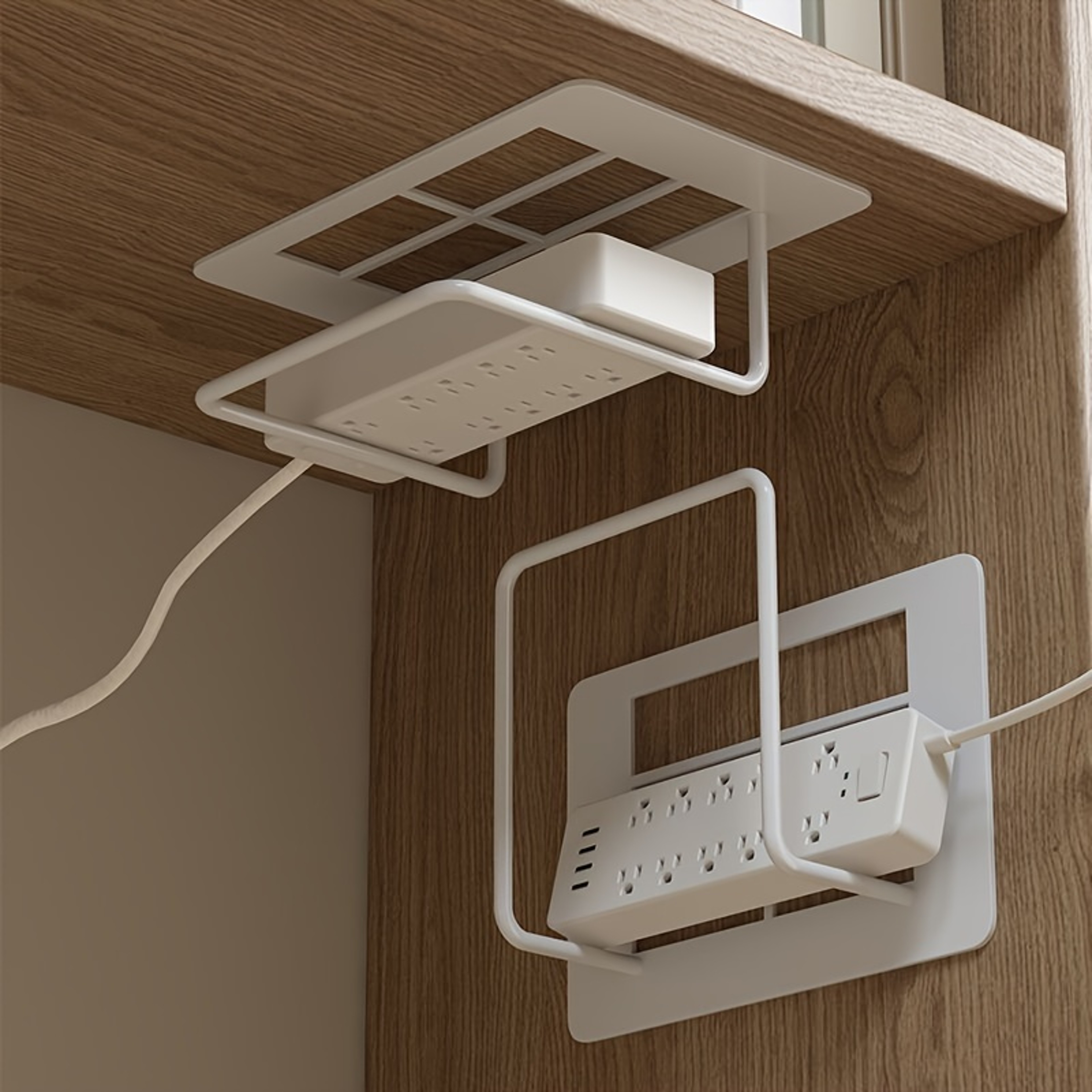NonDrilling Wall Mounted Router Bracket Stylish White Cast Iron Multifunctional Storage Rack 0