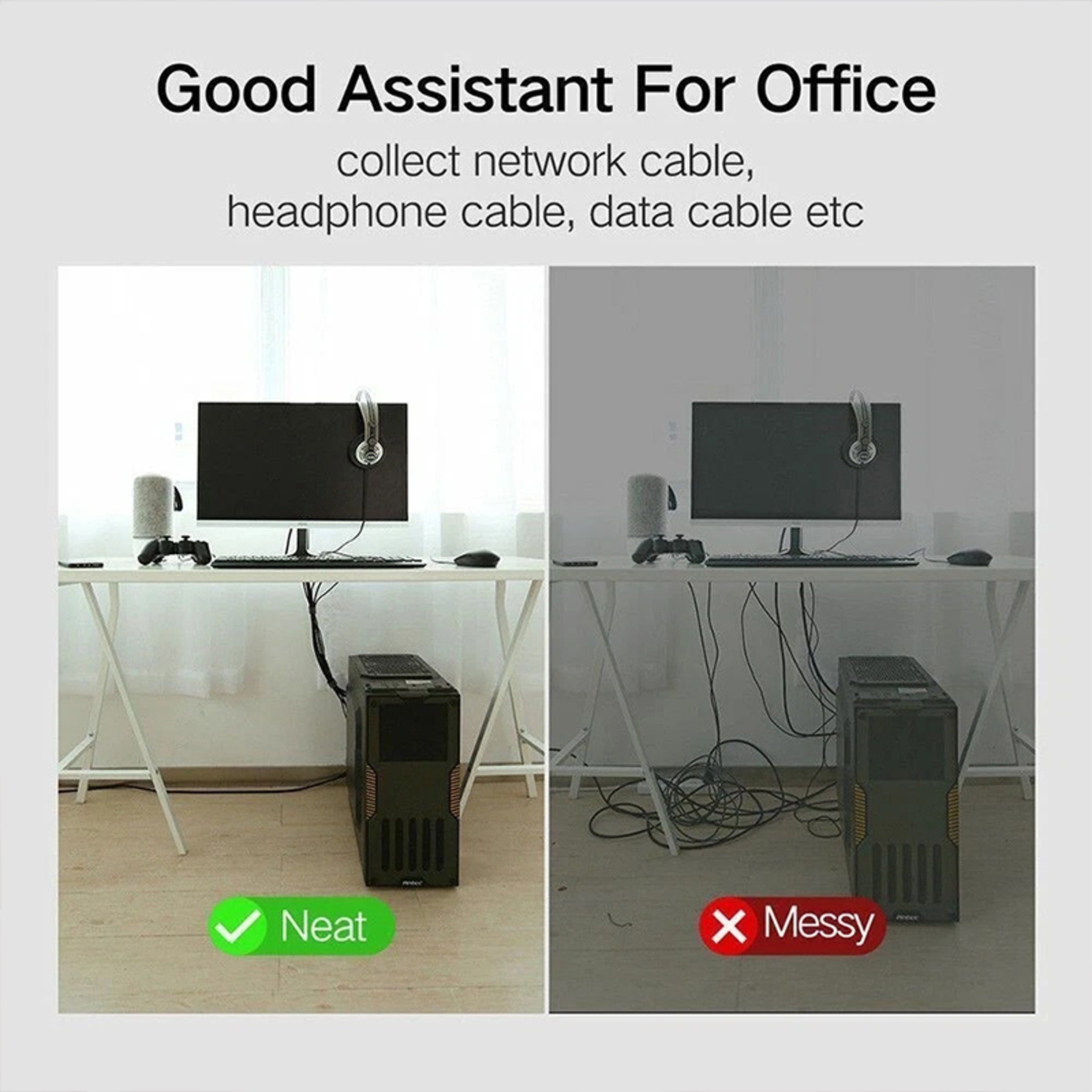 Cable Organizer, Removable Straps, Free Cut Fastening Tape for Desk Wire Storage – view 5